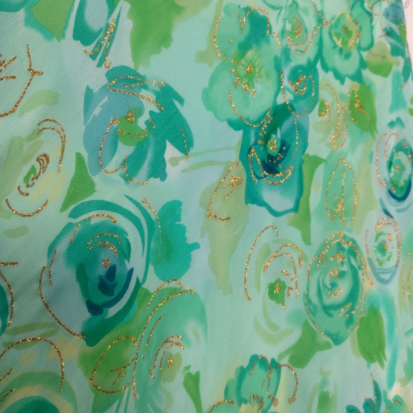 Vintage VINTAGE Dressbarn Skirt Midi Regular 8 Blue Green Gold Floral Semi-sheer Polyester Lined Zips Left Fairycore Easter Y2K Women Size 30" / US 8 / IT 44 - 6 Thumbnail