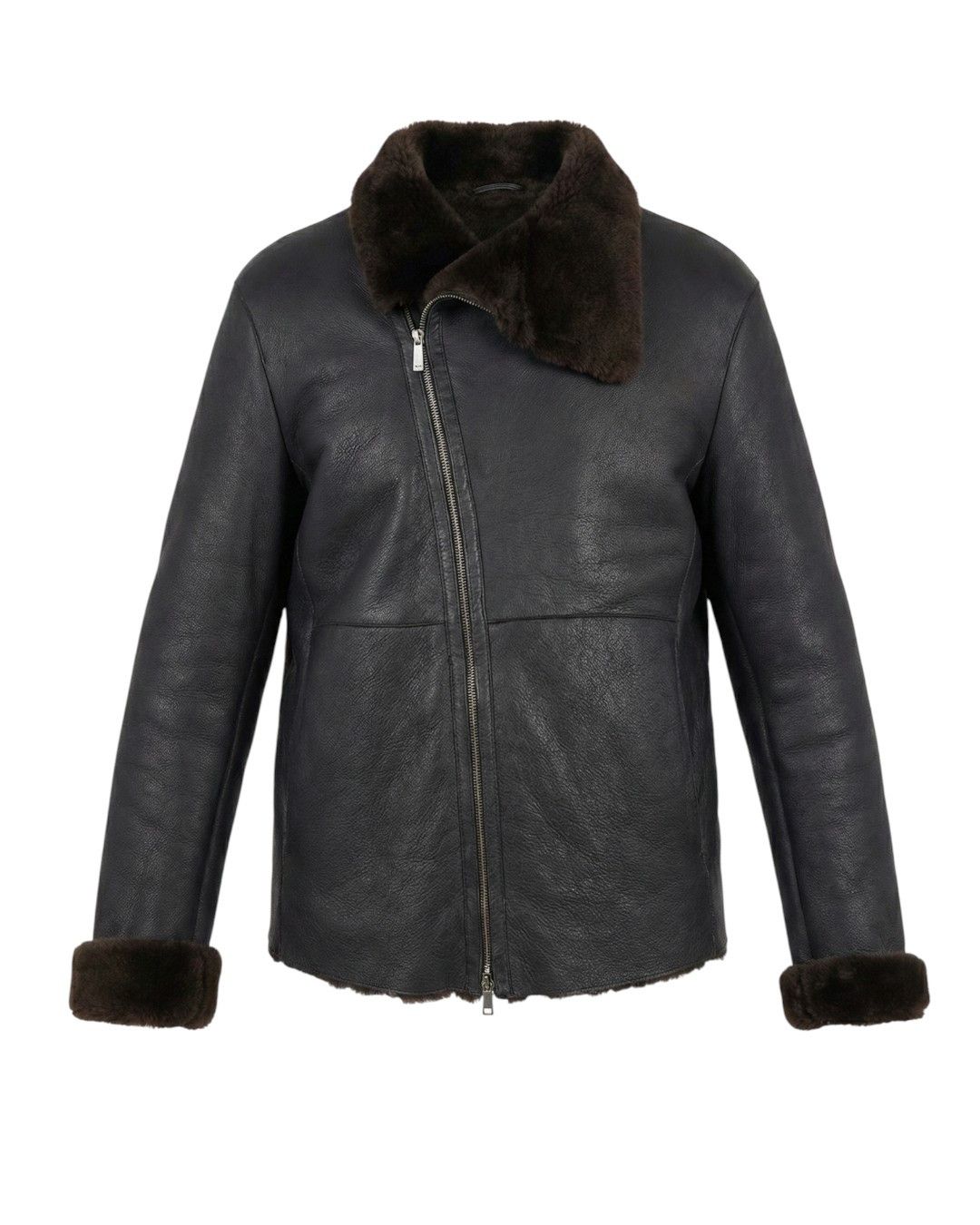 Emporio Armani ASYMMETRIC ZIP SHEARLING LEATHER COAT JACKET Size US M / EU 48-50 / 2 - 1 Thumbnail