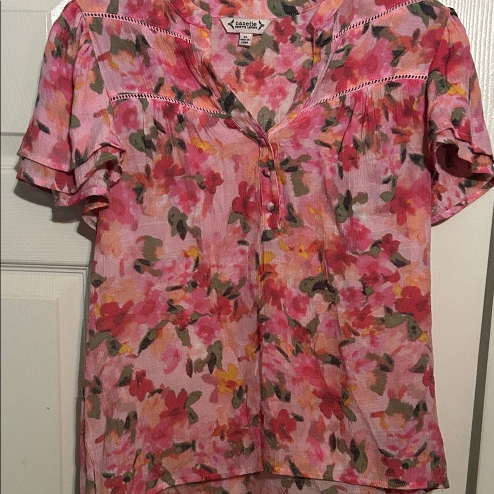 Nanette Lepore Nanette Lepore Pink and Green Floral Blouse Size M / US 6-8 / IT 42-44 - 1 Thumbnail