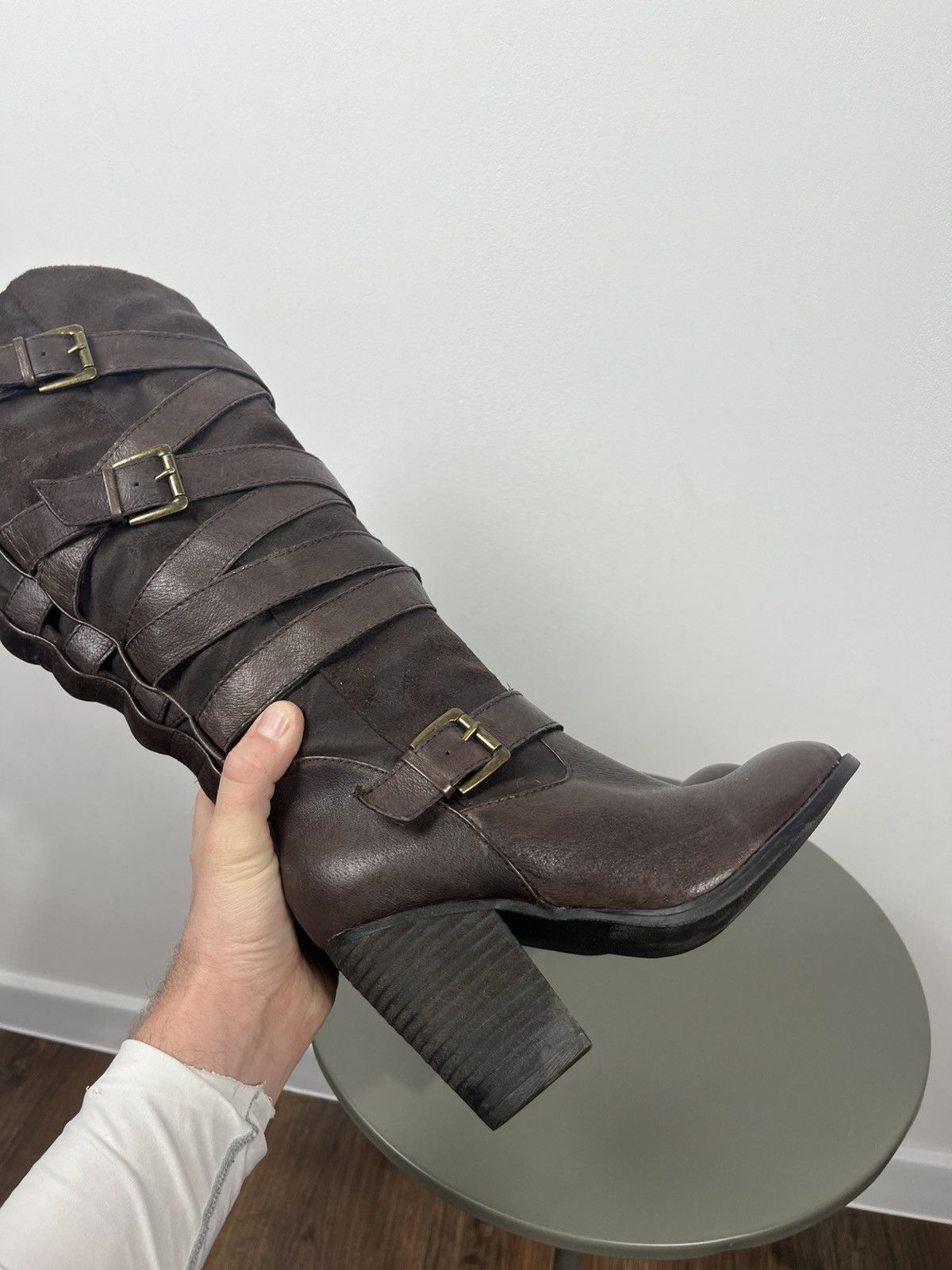 Other Womens Brown Leather Buckle Knee High Boots EU 37 Size US 6.5 / IT 36.5 - 10 Thumbnail