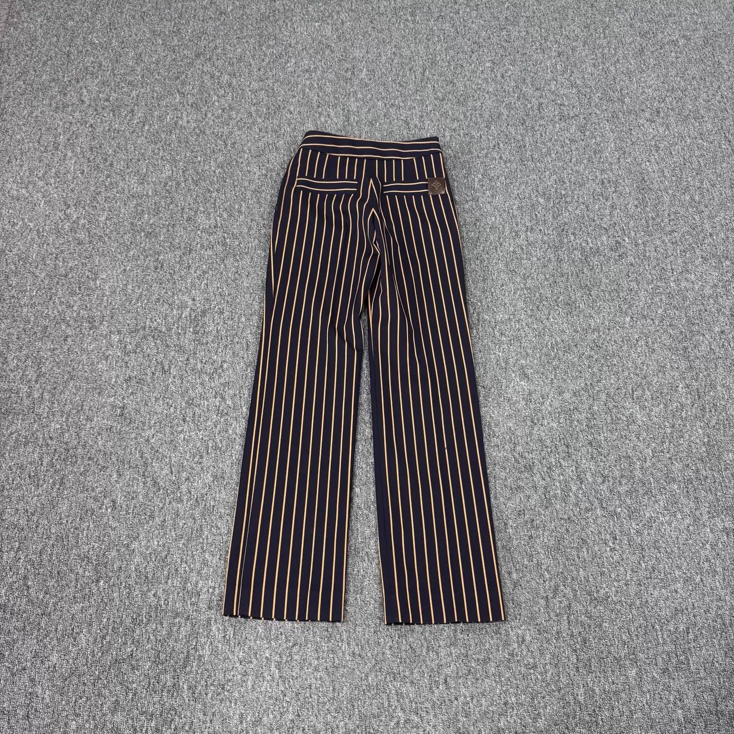Louis Vuitton LV Leather Logo Striped Trousers 36 New With Tags Size 26" / US 2 / IT 38 - 2 Thumbnail