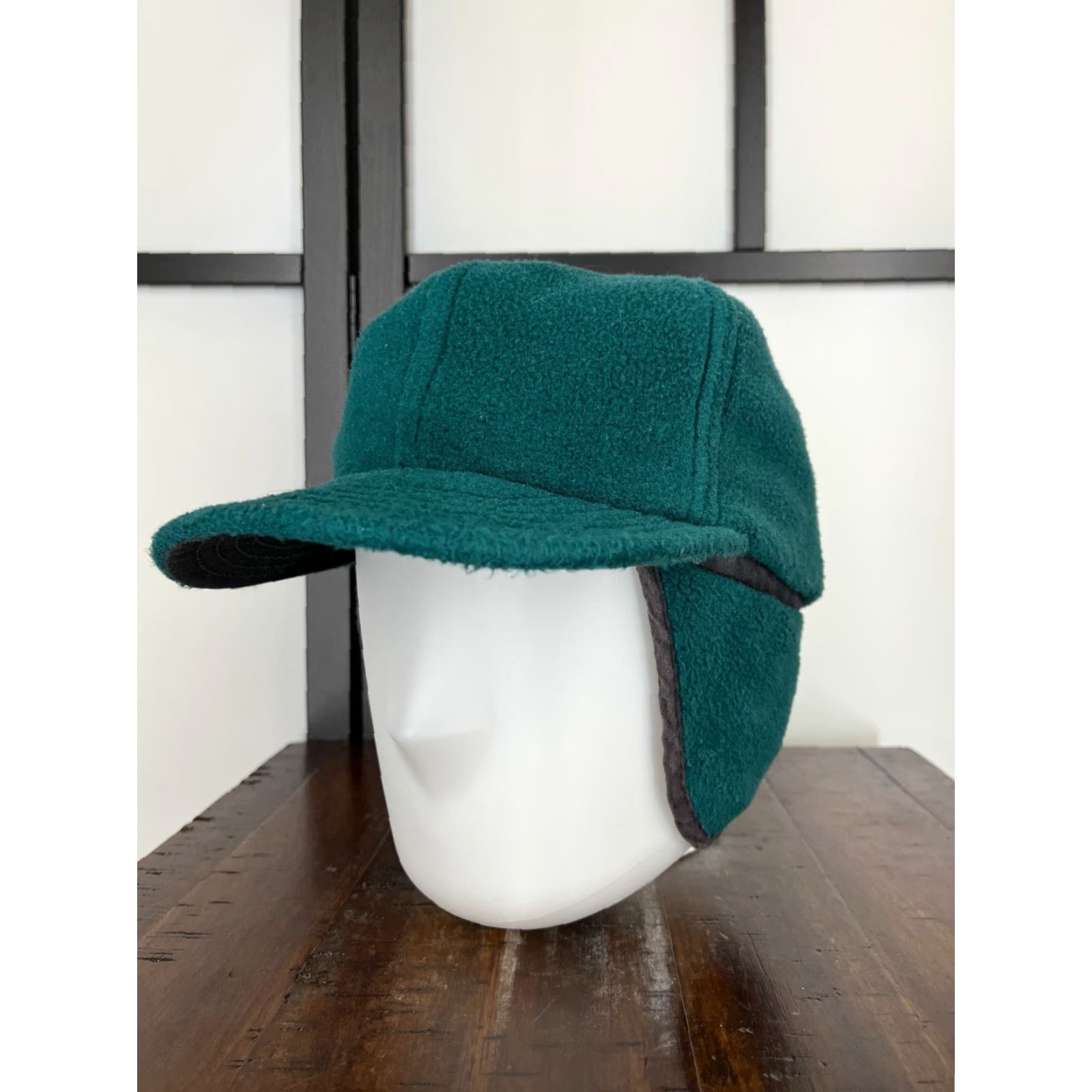 melin VINTAGE Melin Hat Cap Trapper Adult Medium Teal Ear Flap Made In USA Poly C Green 80s Mens Trapper Hat Size ONE SIZE - 3 Thumbnail