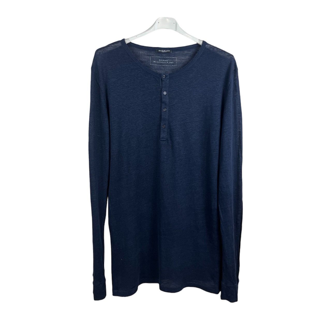 Balmain Balmain archive linen long sleeve button up navy t-shirt