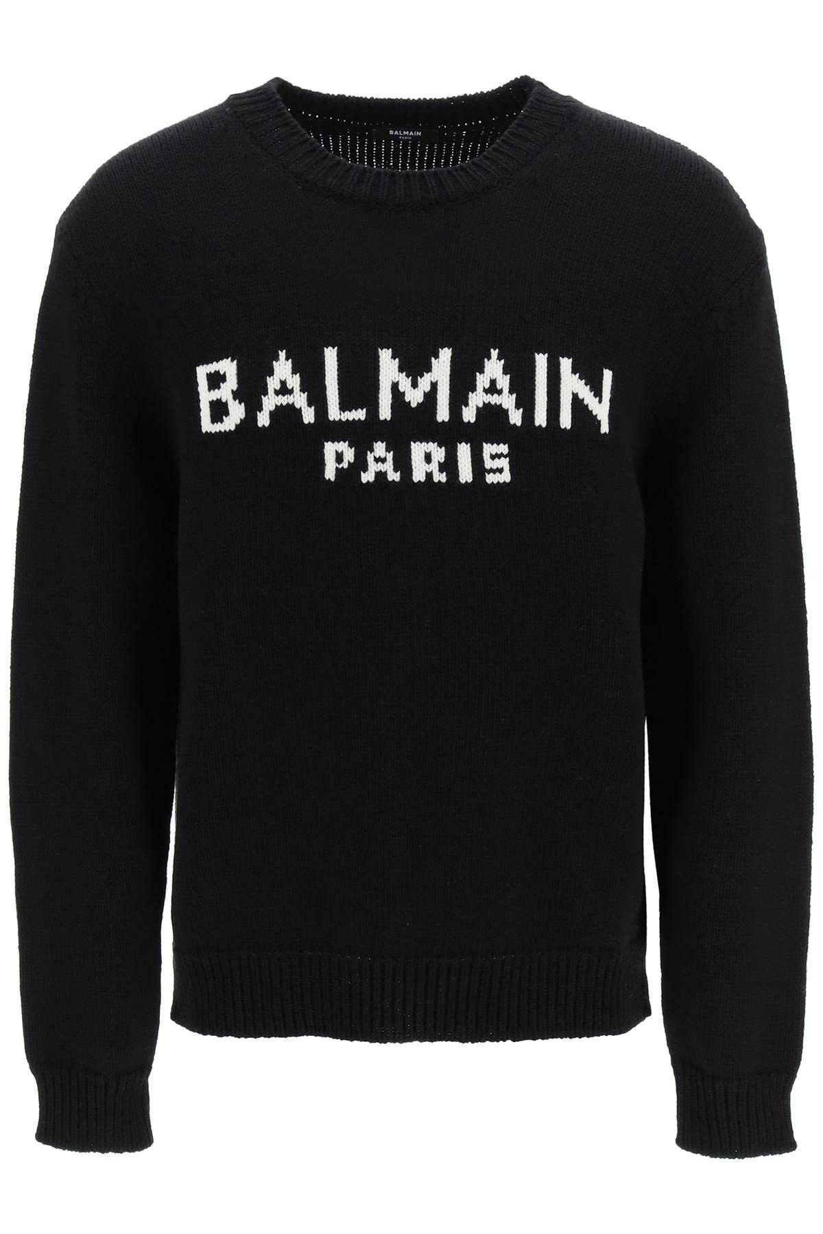 image of Balmain Jacquard Logo Sweater in Noir Blanc, Men's (Size XL)