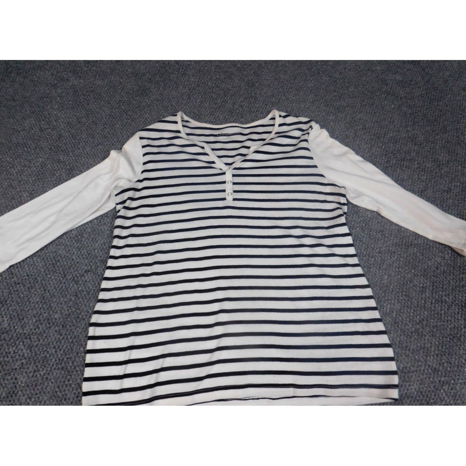 Croft & Barrow Croft & Barrow Womens Shirt XL White Crew Neck Pullover Cotton Polyester Rayon Striped Casual Size XL / US 12-14 / IT 48-50 - 2 Thumbnail
