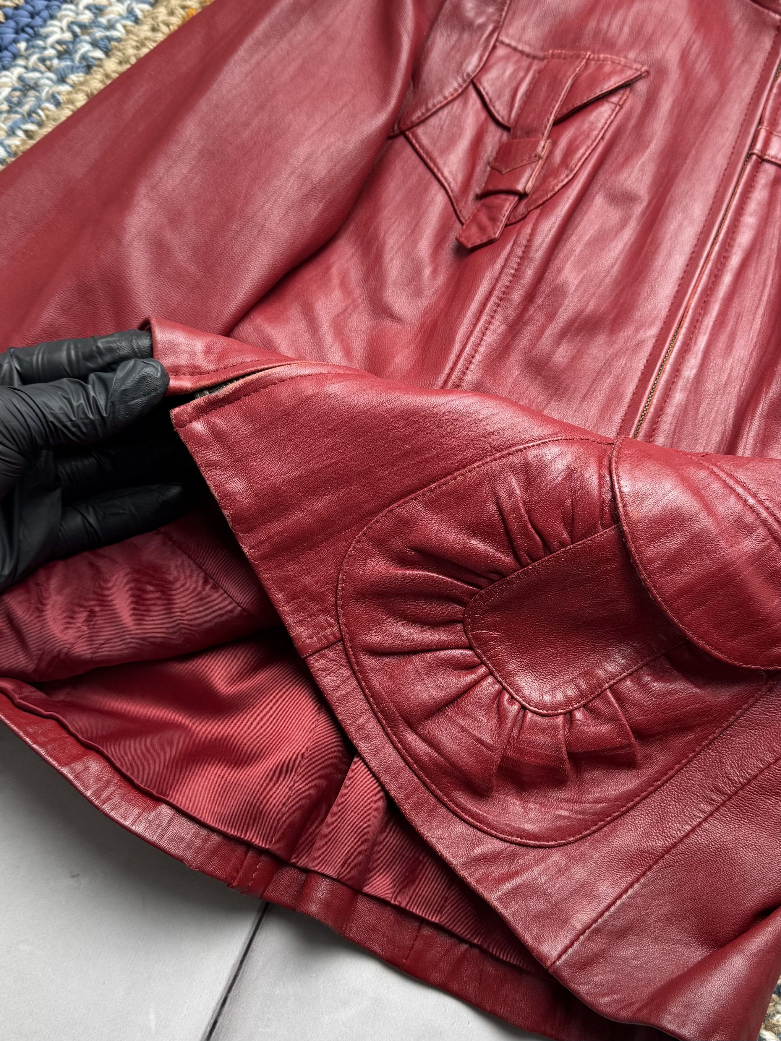 Vintage Vintage Red Leather Jacket Zip Up Fitted Y2K Style (E4) Size S / US 4 / IT 40 - 5 Thumbnail