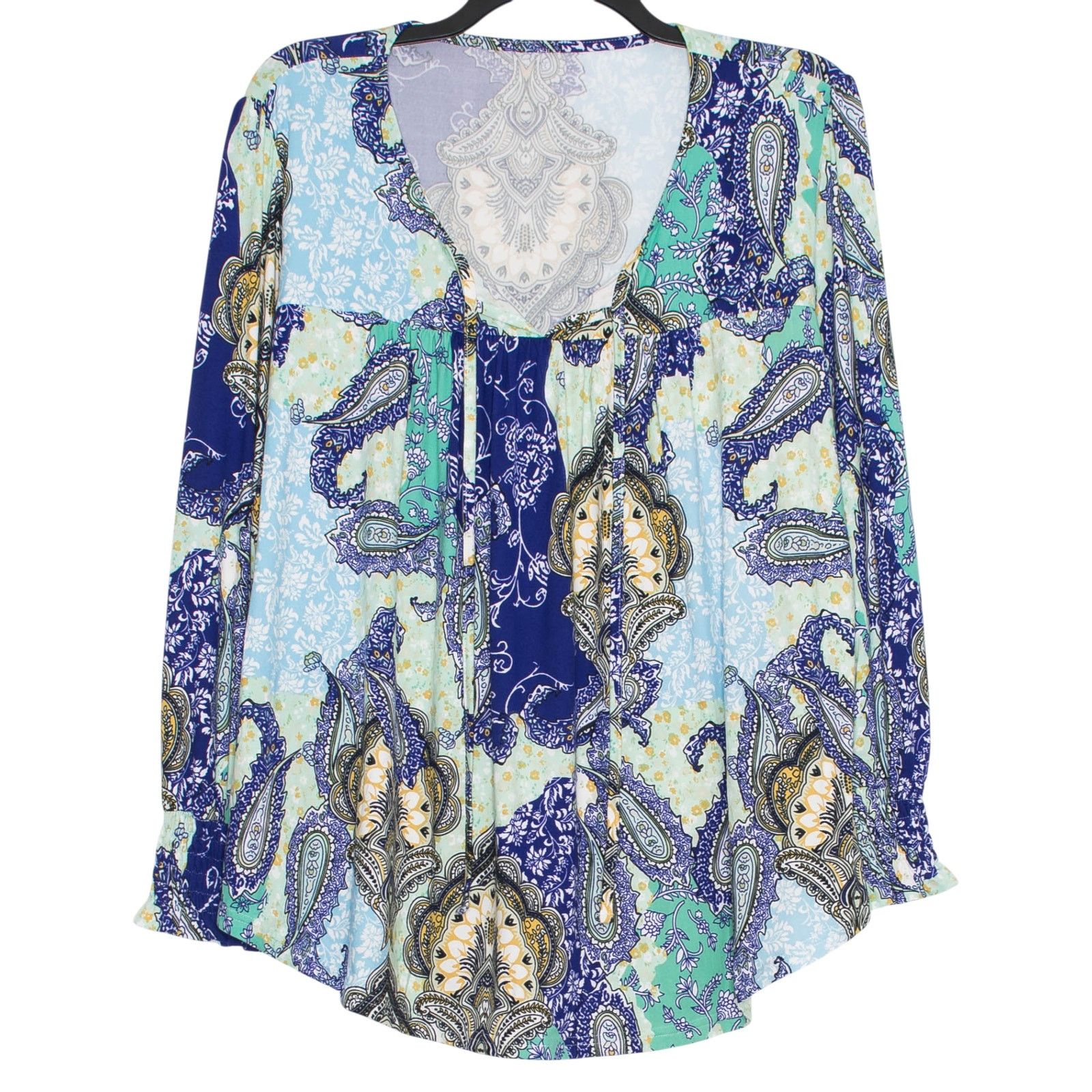 Other Tunic Top Paisley Blue 2XL Tie Neck Oversized Stretch Boho Size XXL / US 16-18 / IT 52-54 - 1 Thumbnail