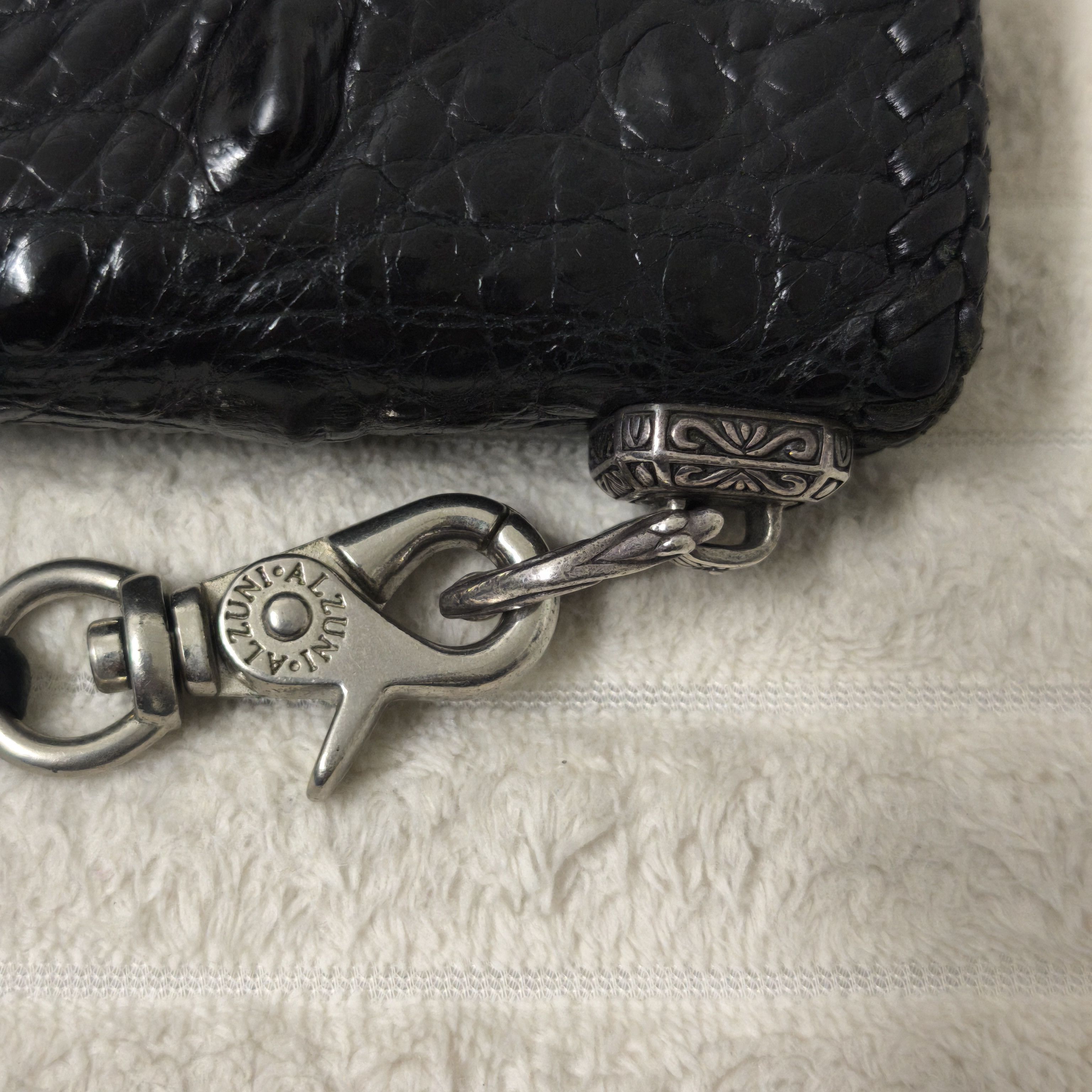 Japanese Brand Alzuni Crocodile Leather Long Wallet Silver Hardware Biker Size ONE SIZE - 5 Thumbnail