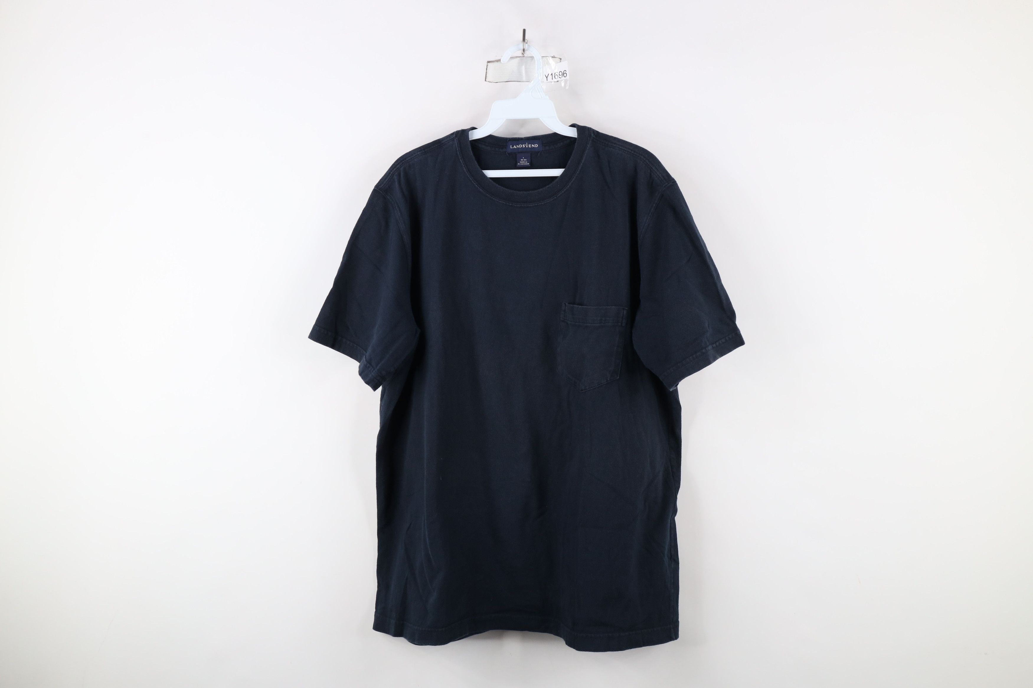 Lands' End × Vintage Vintage 90s Lands End Blank Cotton Pocket T-Shirt Navy Blue Size US L / EU 52-54 / 3 - 1 Thumbnail