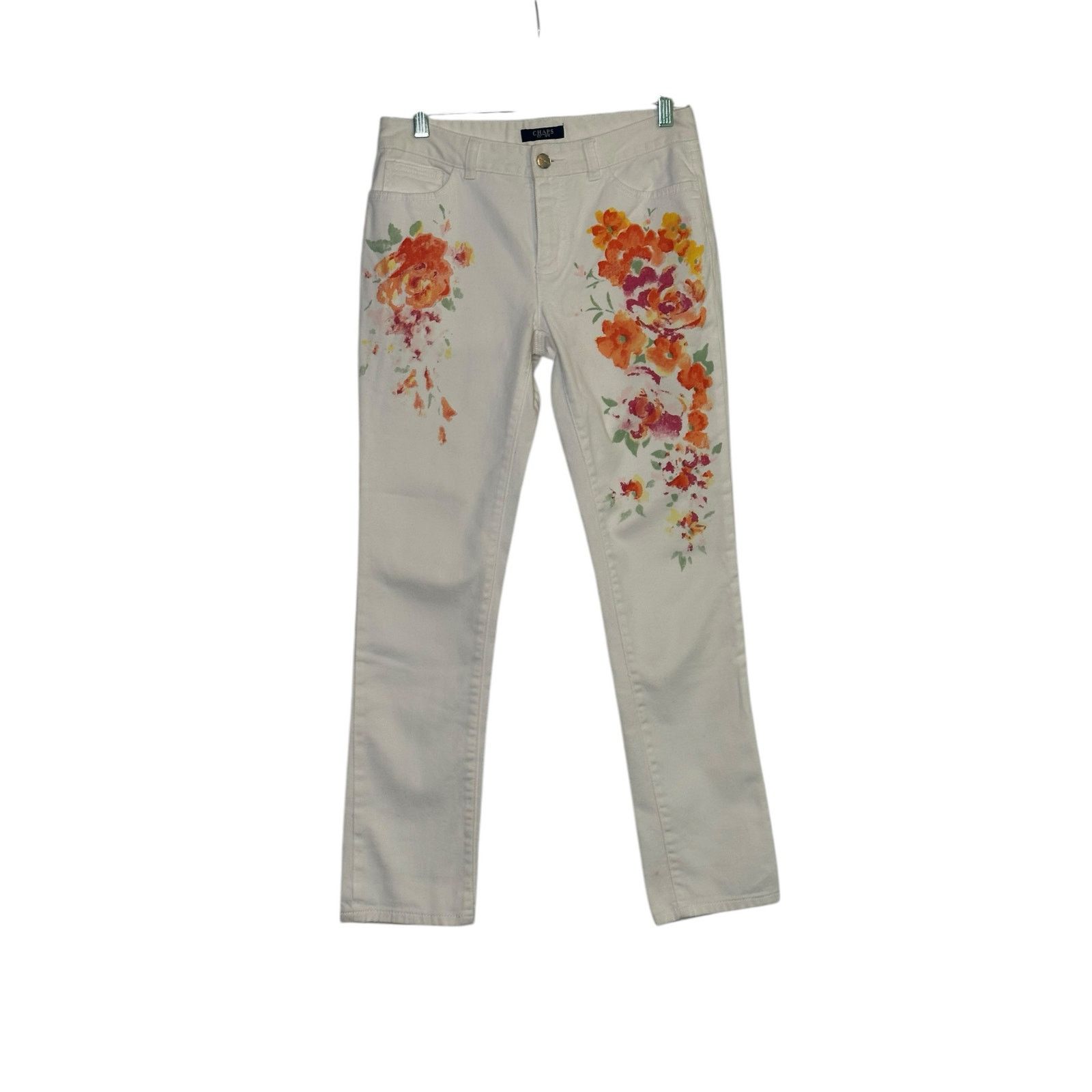 Chaps Chaps white orange floral straight legs jeans size 4 Size 27" / US 4 / IT 40 - 6 Thumbnail