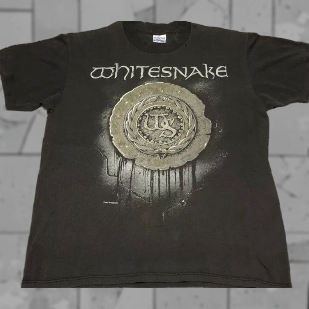 VINTAGE White Snake 1988 Tour T-Shirt Black Small Double-Sided 90s