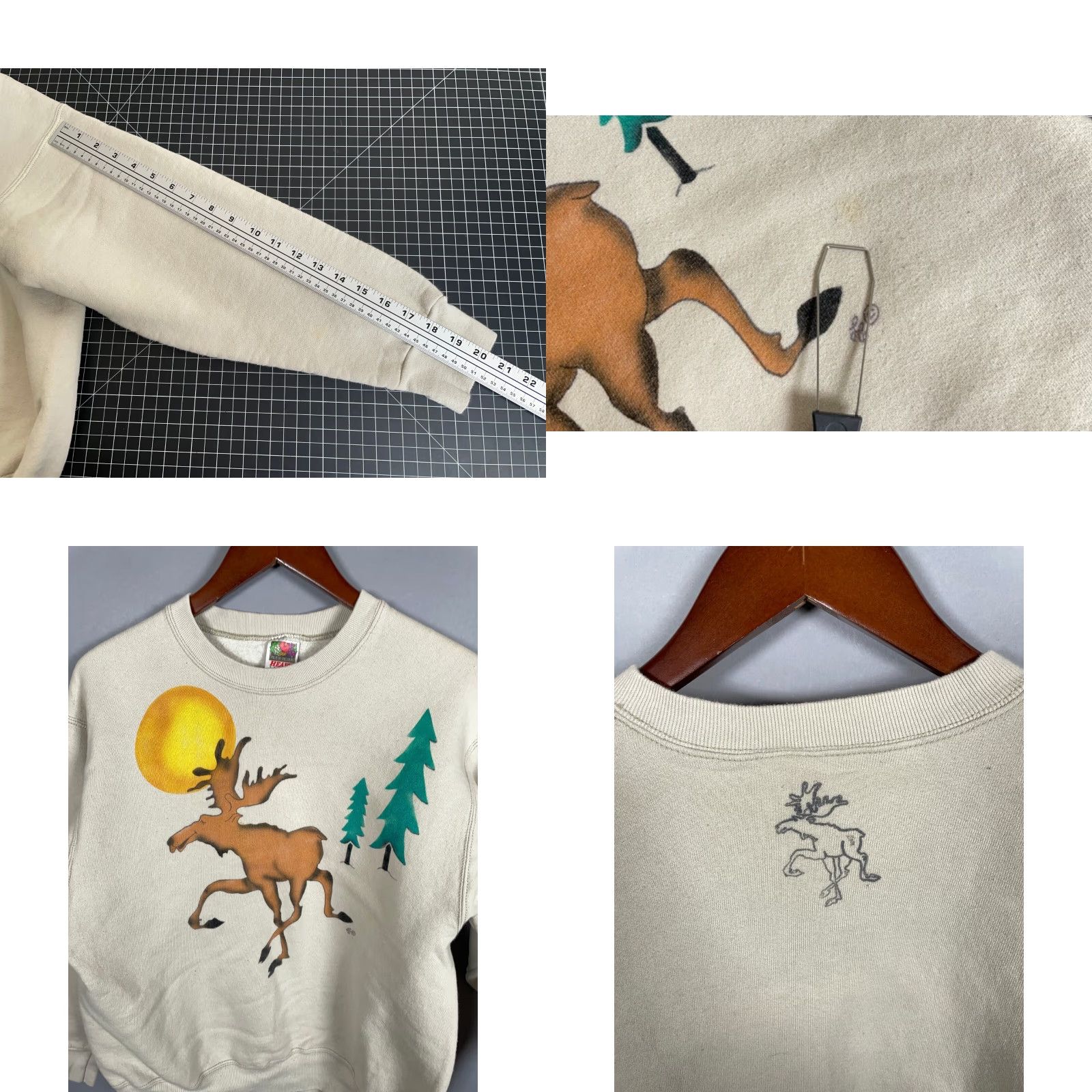 Fruit Of The Loom VINTAGE Fruit of the Loom Sweatshirt Moose Nature Graphic Print Heavyweight Beige Adult Large Mens Size US L / EU 52-54 / 3 - 8 Thumbnail