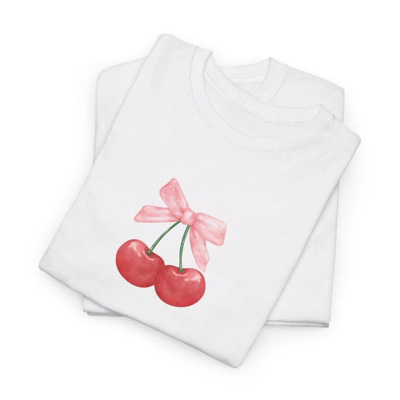 Designer Cherry Coquette Bow Shirt, Graphic Tees Women Size M / US 6-8 / IT 42-44 - 2 Thumbnail