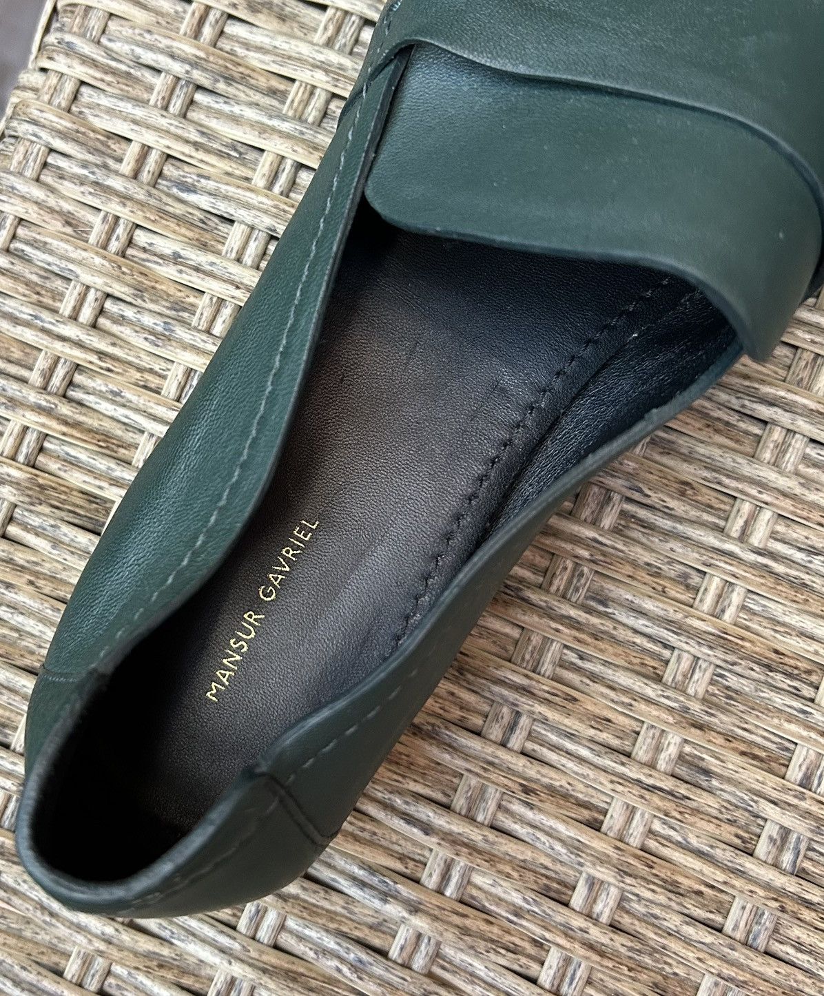 Mansur Gavriel Mansur Gavriel Green Lamb Leather Square Toe Penny Loafers Size US 8 / IT 38 - 11 Thumbnail