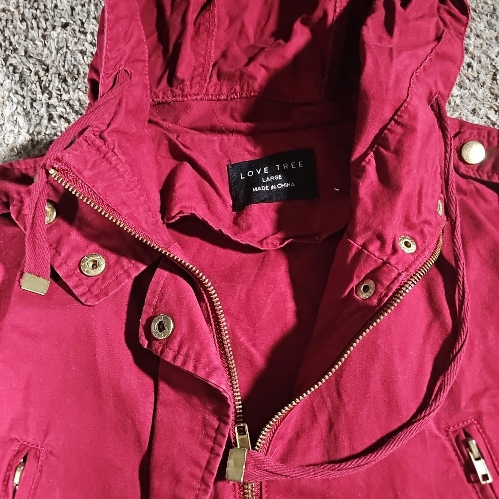 Other Love Tree Large Burgundy Hood Parka Coat Cotton Snap Zip Size L / US 10 / IT 46 - 3 Thumbnail
