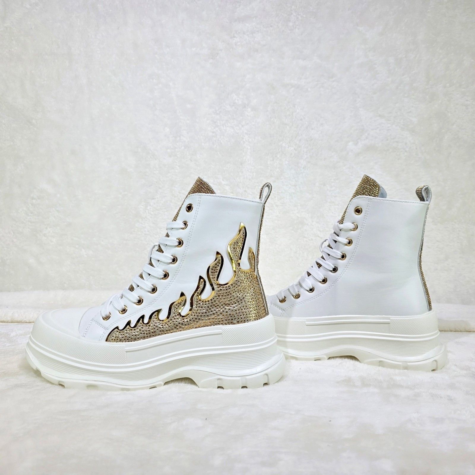 Other Scorch Combat Sneaker Boots With Rhinestone Flames Details W Size US 5 / IT 35 - 1 Thumbnail