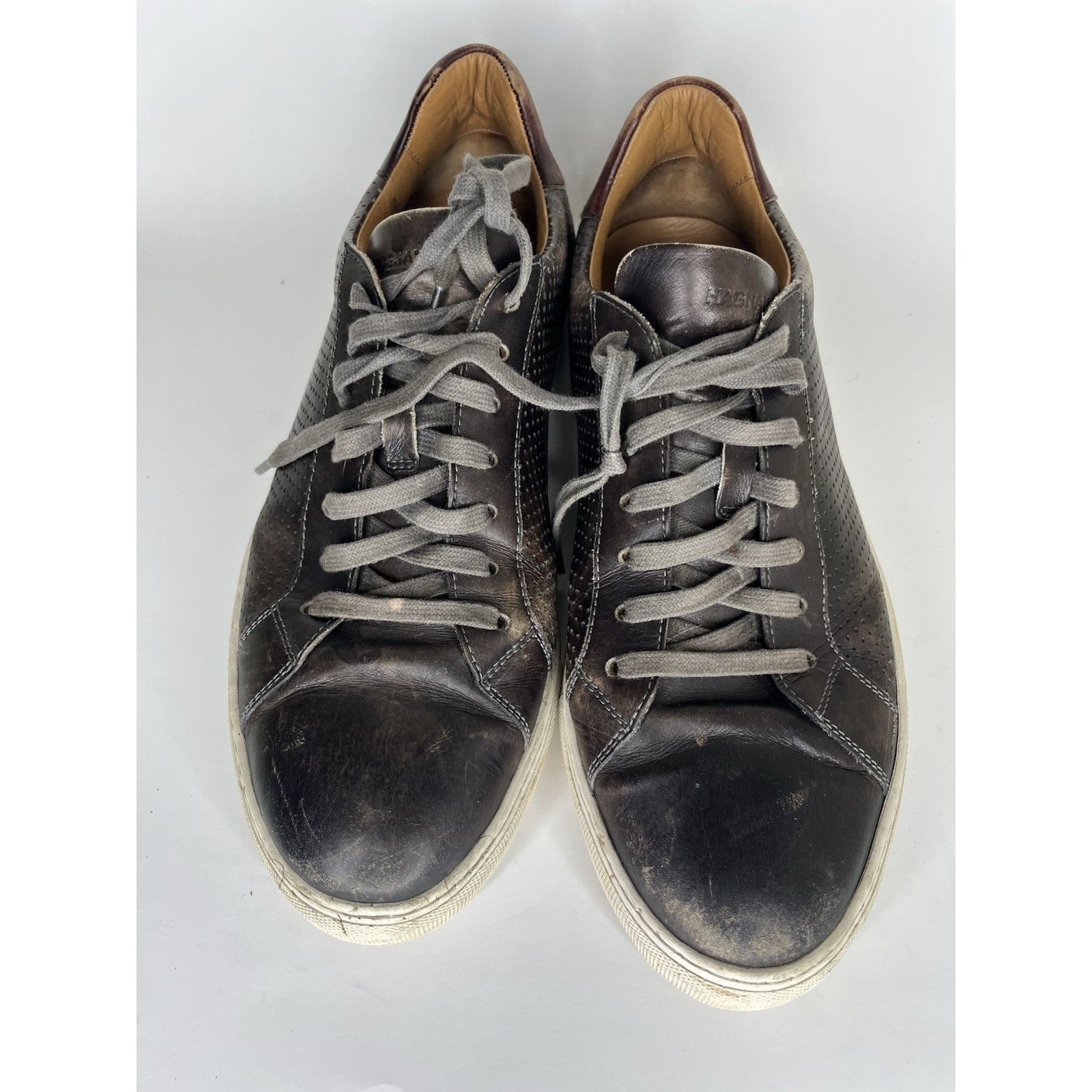 Magnanni Magnanni Brown Leather Lace Up Casual Low Top Sneakers Shoes Size US 12 / EU 45 - 15 Thumbnail