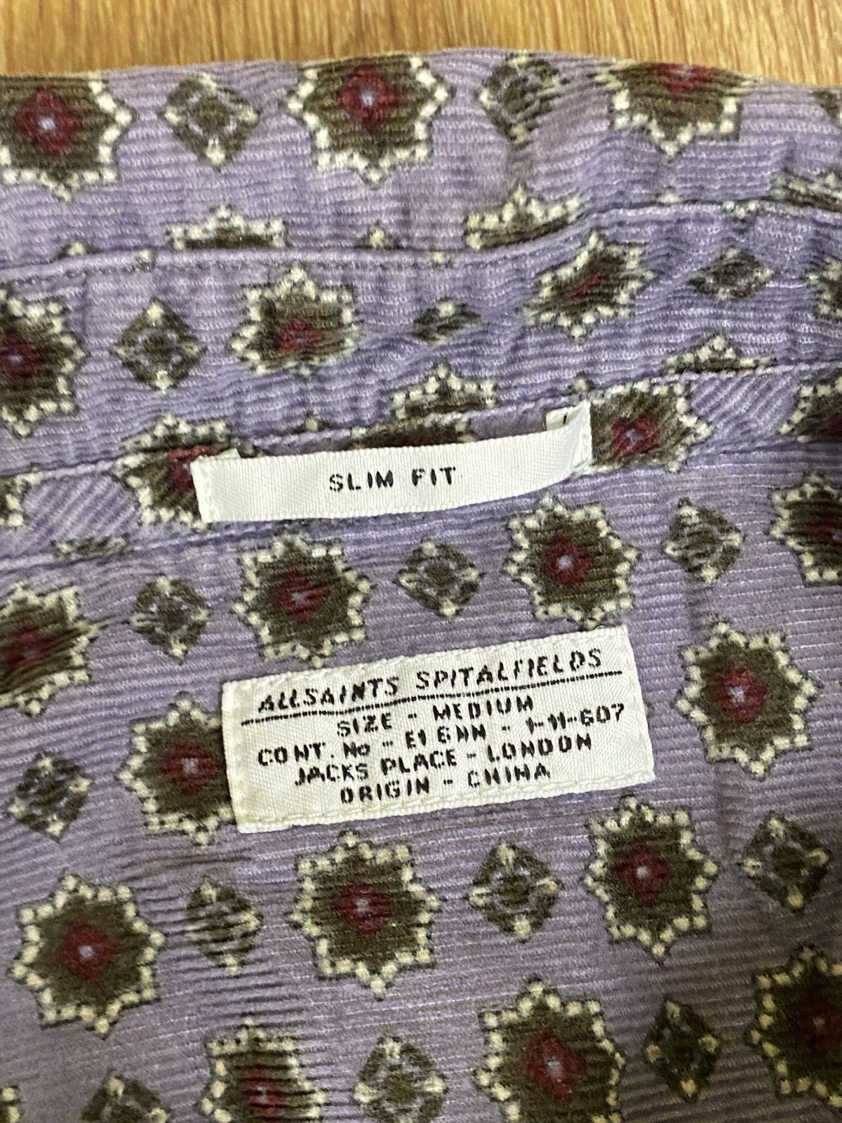 Allsaints Allsaints Purple Corduroy Pattern Button Shirt Size: M Size US M / EU 48-50 / 2 - 3 Thumbnail