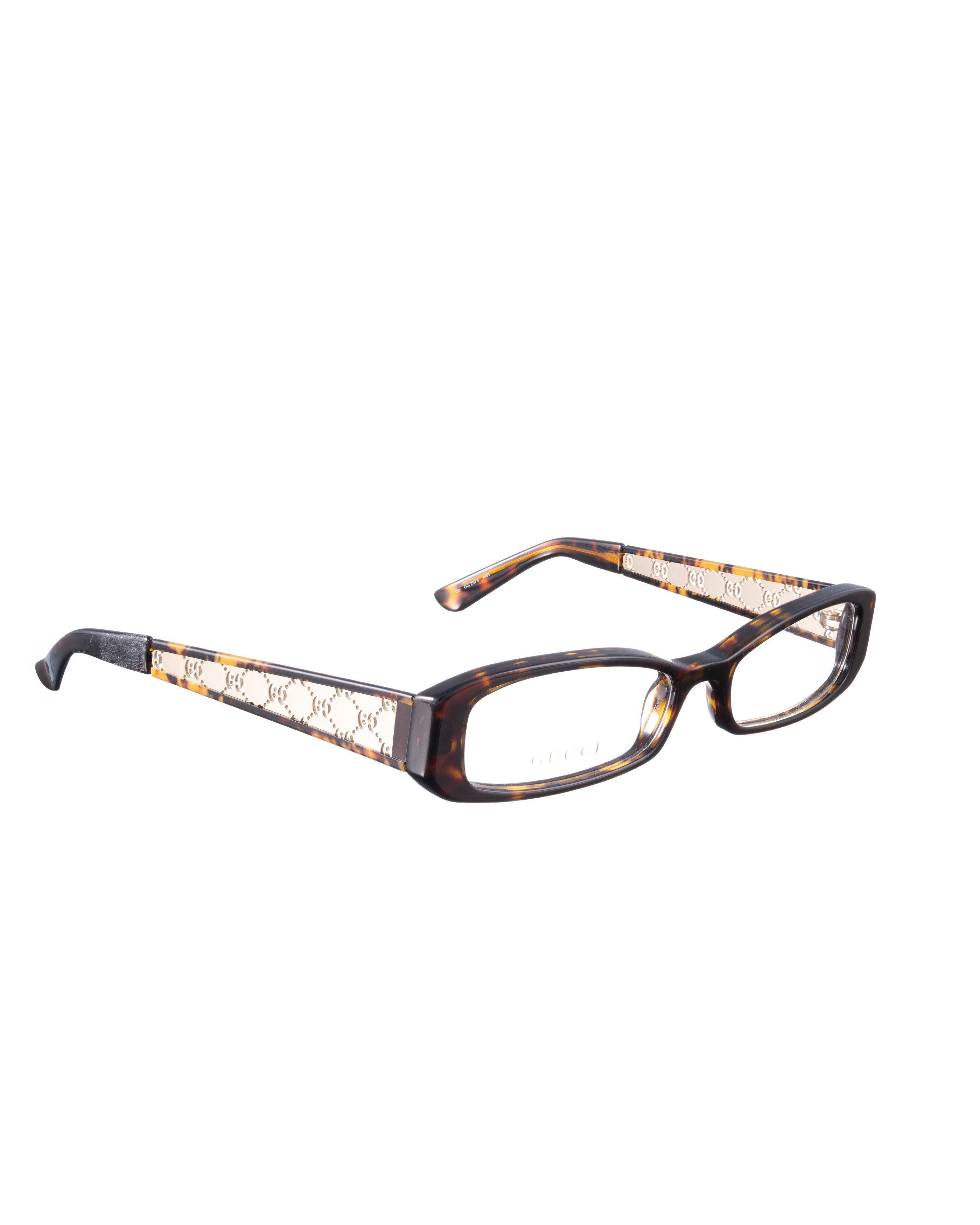 Gucci Gucci 00s Havana Thin Rectangular Monogram Glasses Size ONE SIZE - 1 Thumbnail