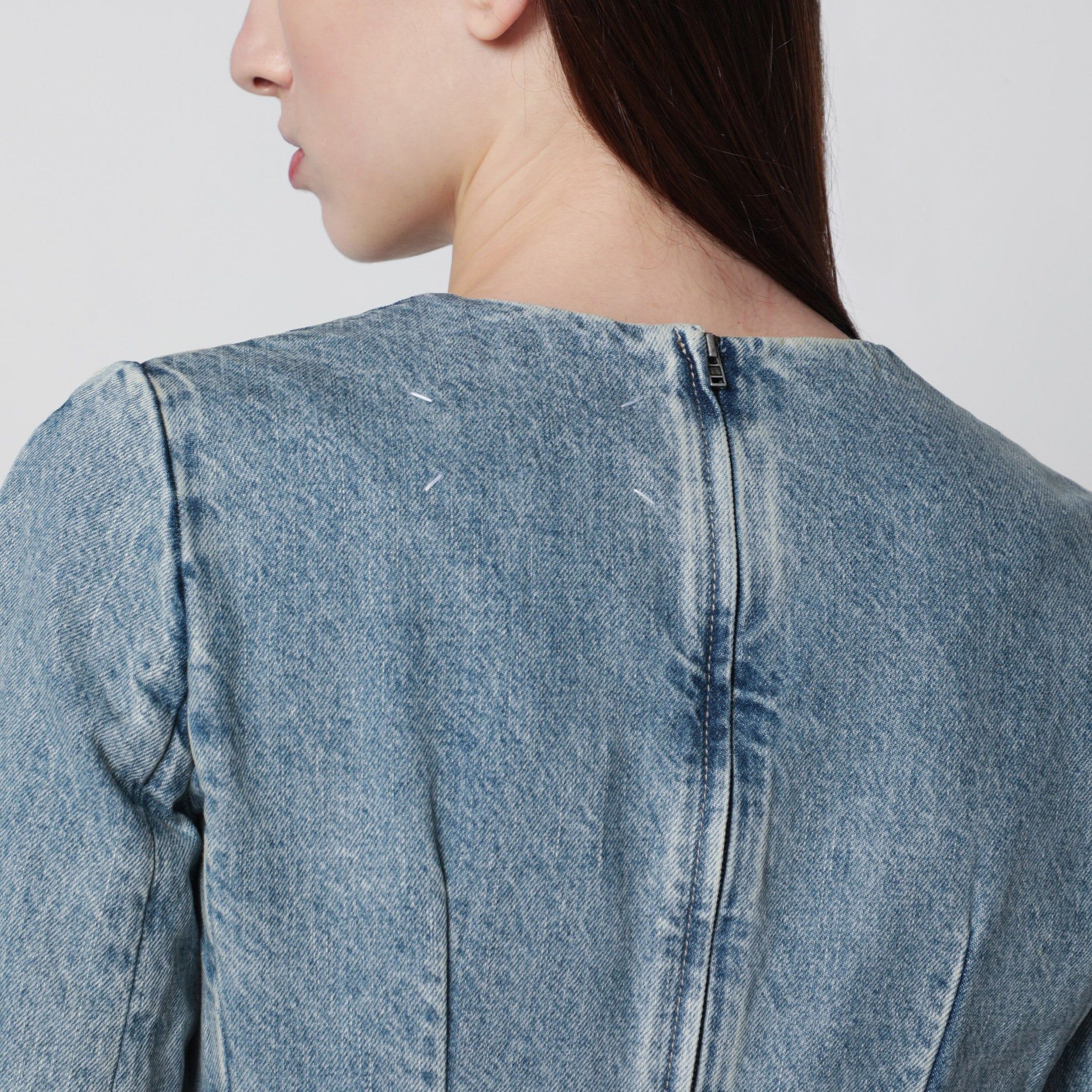 Maison Margiela o1d2blof0426 Cup-Shoulder Denim Midi Dress in Light Blue Size S / US 4 / IT 40 - 4 Thumbnail