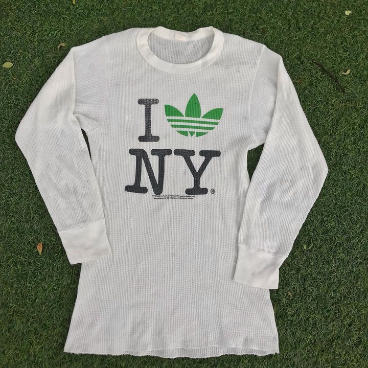 Adidas × Vintage 80s Vintage Adidas I love new york Logo White Henley Size US M / EU 48-50 / 2 - 4 Thumbnail