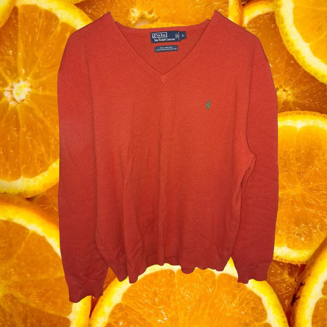 Polo Ralph Lauren Polo Ralph Lauren Orange V Neck 100% Lambswool Size Large Size US L / EU 52-54 / 3 - 1 Thumbnail