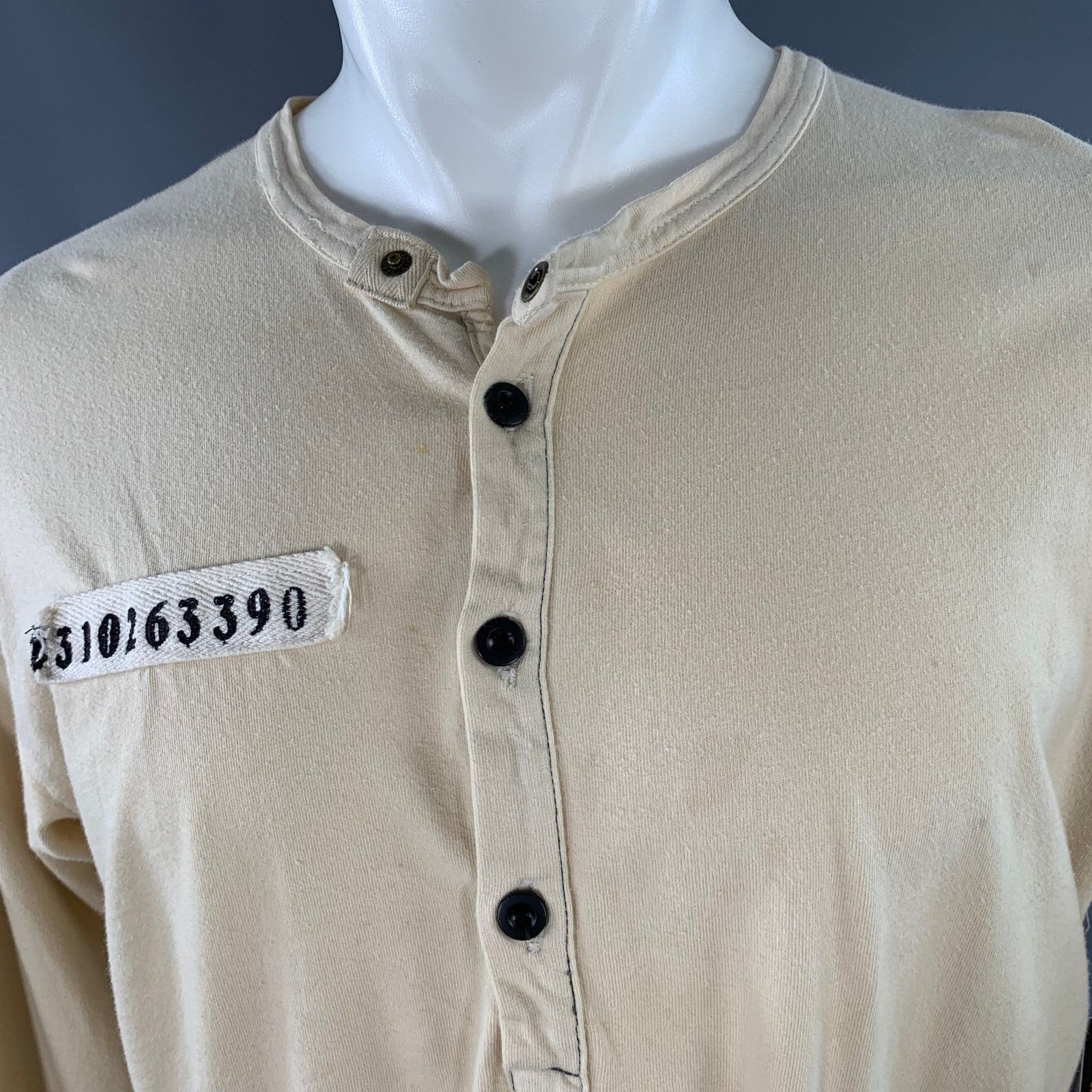 Nice Collective Size M Cream Black Jersey Distressed Henley Pullover Size US M / EU 48-50 / 2 - 7 Thumbnail