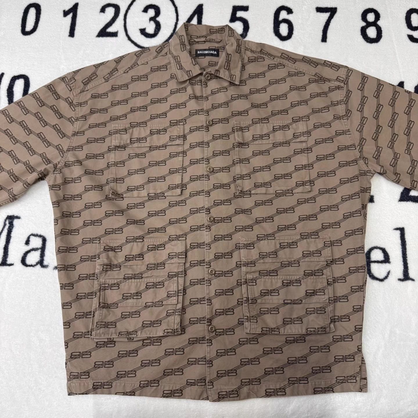 Balenciaga Brown Patterned Short Sleeve Utility Shirt XL Size US XL / EU 56 / 4 - 1 Thumbnail