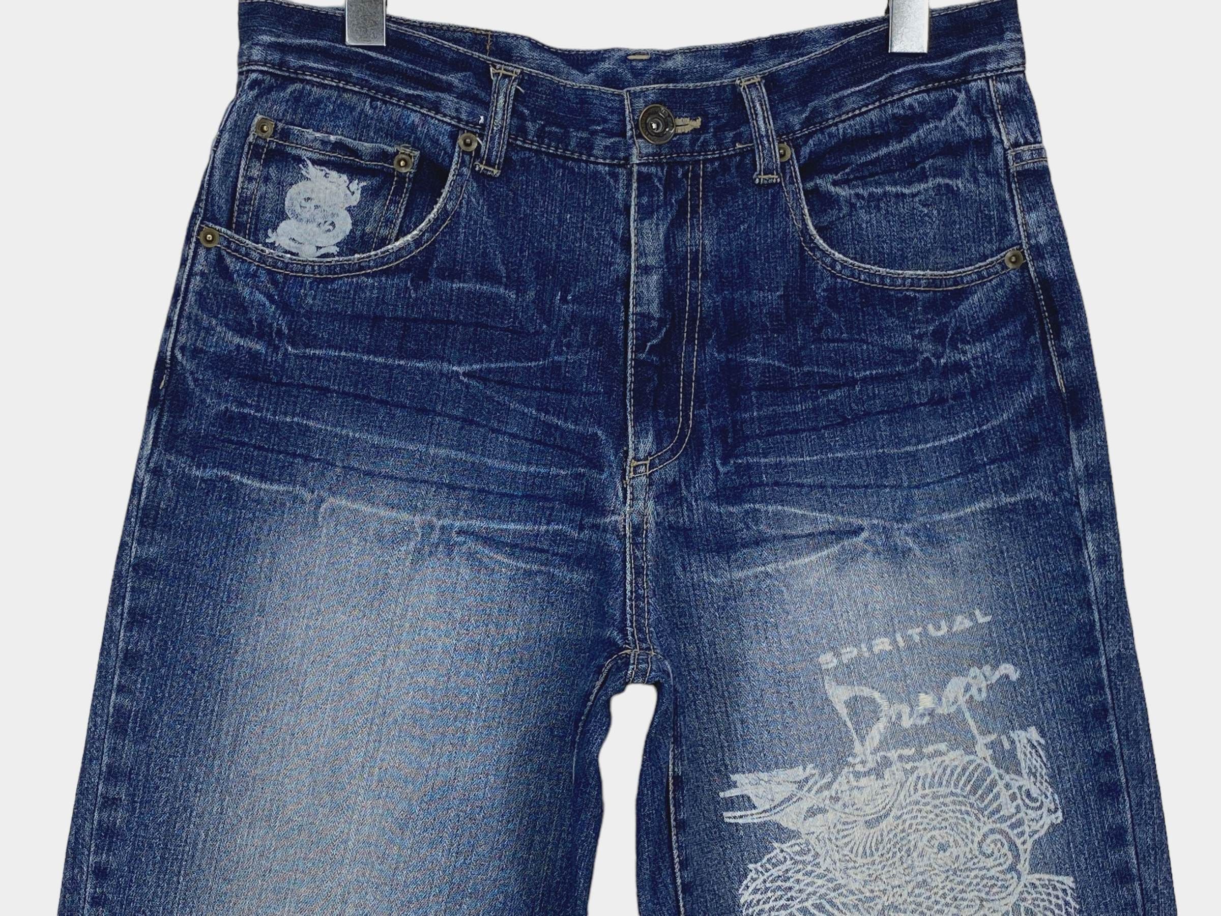Japanese Brand × Vintage Dragon Print Jeans Japanese Traditional Sukajan Jeans Size US 31 - 7 Thumbnail