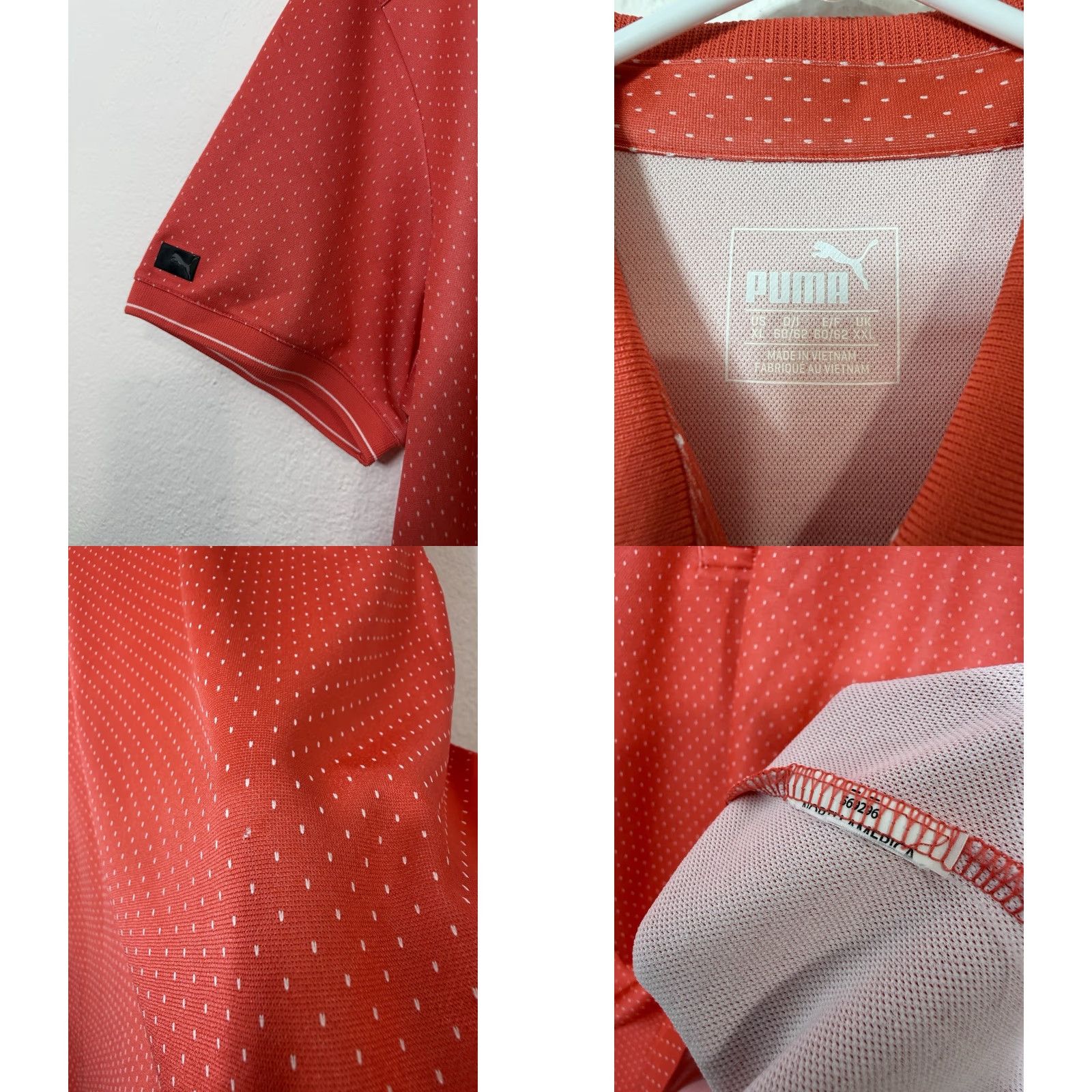 Puma Puma Polo Shirt Men XL Pink Salmon Dot Baseball-Style Polo Shirt For Golf, Beach, Driving - Puma Sportlifestyle Beach & Golf Polo Mens XL Pink Size US XL / EU 56 / 4 - 8 Thumbnail