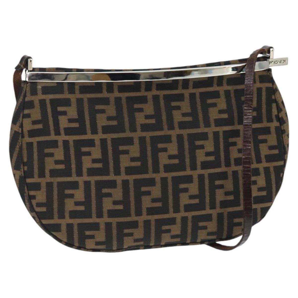 Fendi Zucca Canvas Shoulder Bag Brown Black, Women's