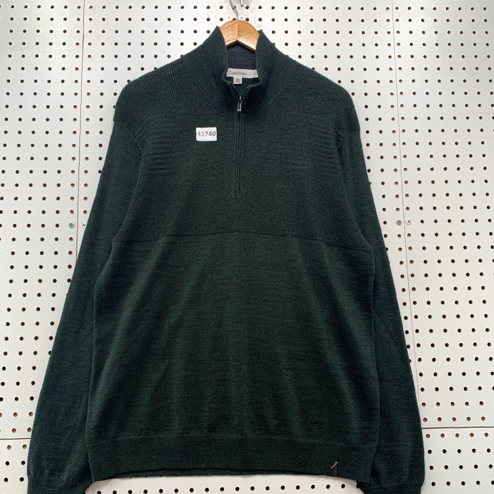 Calvin Klein VINTAGE Calvin Klein Sweater Mens Large 1/4 Zip Wool Blend Dark Green Casual Fall Winter Pullover Size US L / EU 52-54 / 3 - 4 Thumbnail