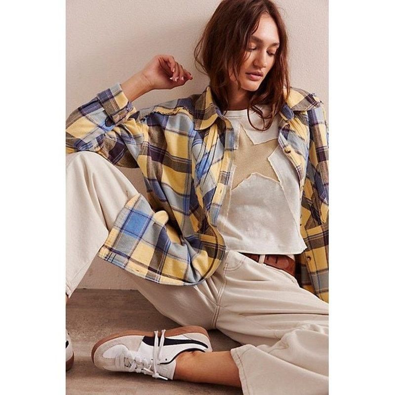 New FREE PEOPLE We The Free Layla Plaid Button Down Shirt XS