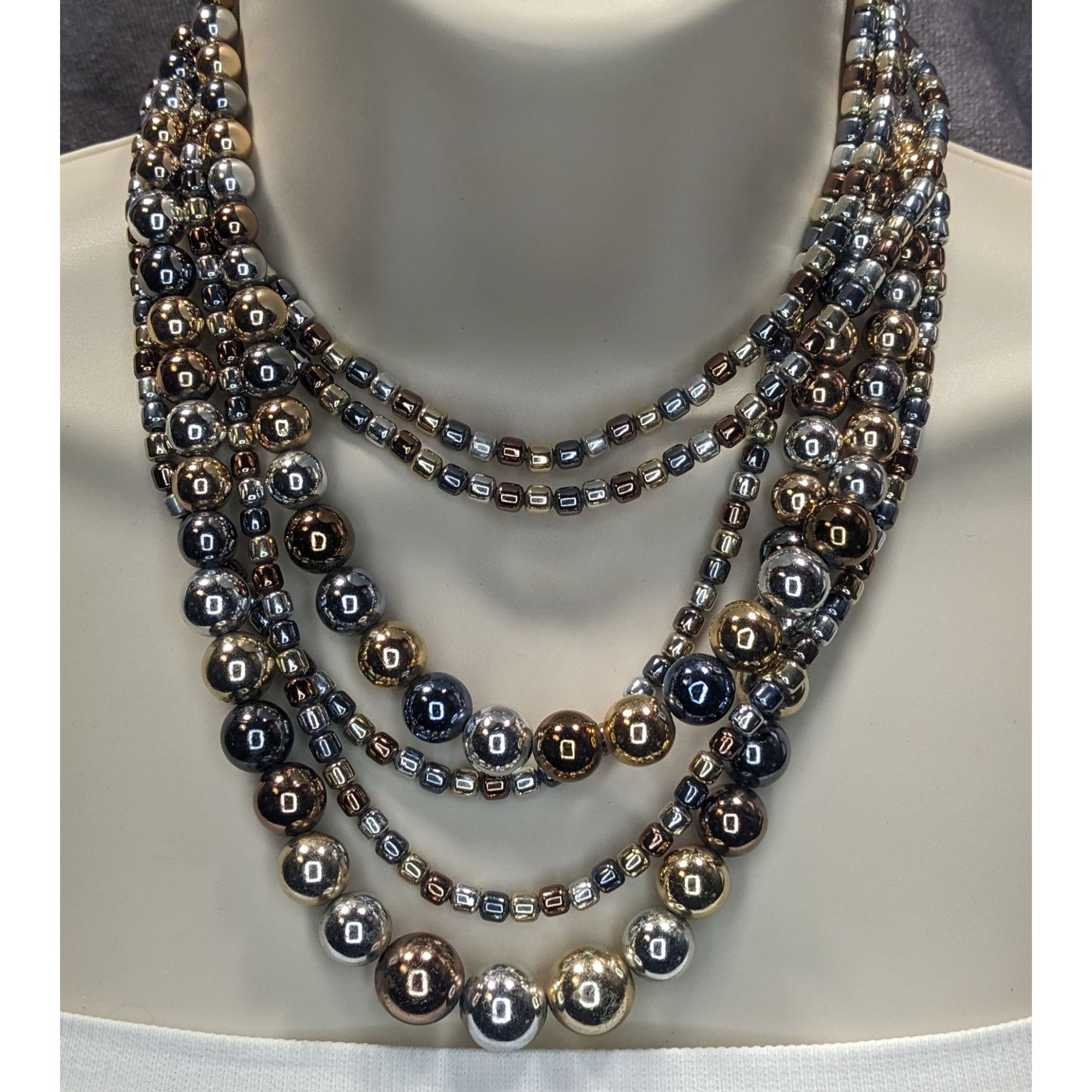 Other Vintage Glam Multi-Strand Metallic Beaded Necklace With Hook Size ONE SIZE - 1 Thumbnail