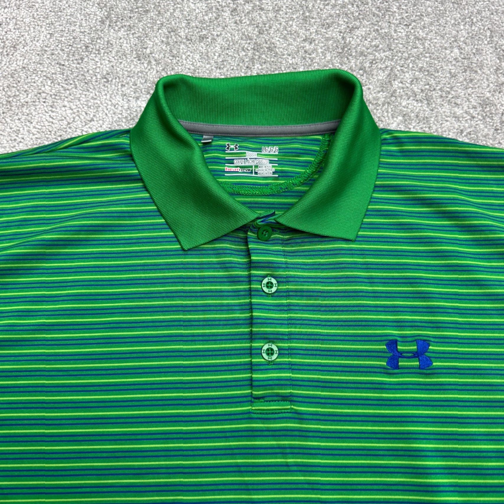 Under Armour Under Armour Polo Shirt Mens L Green Striped HeatGear Relaxed Fit Casual Golf Tennis Walking Short Sleeve 90s Classic Outdoor Mens Size US L / EU 52-54 / 3 - 3 Thumbnail