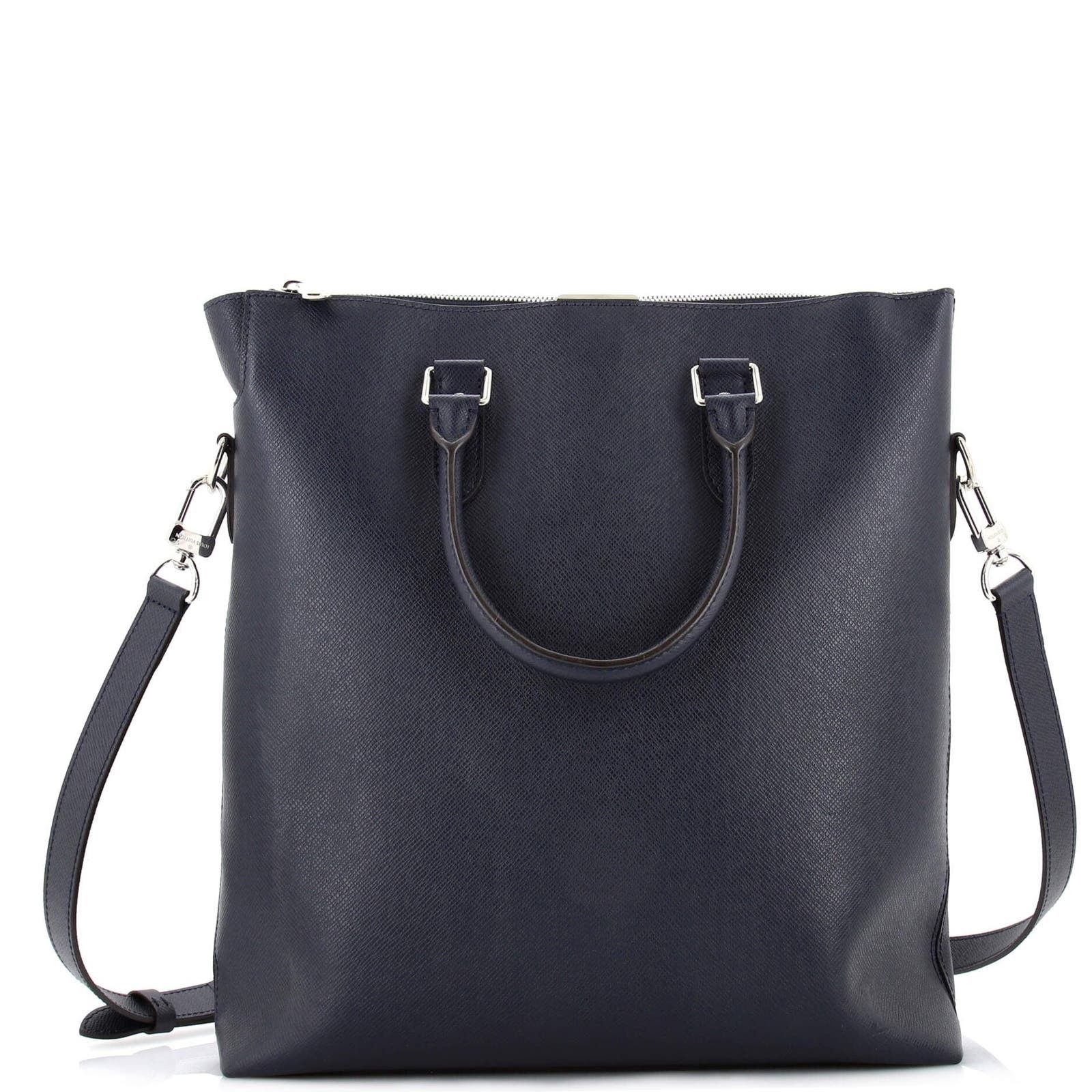 image of Louis Vuitton Anton Tote Taiga Leather None in Blue, Women's