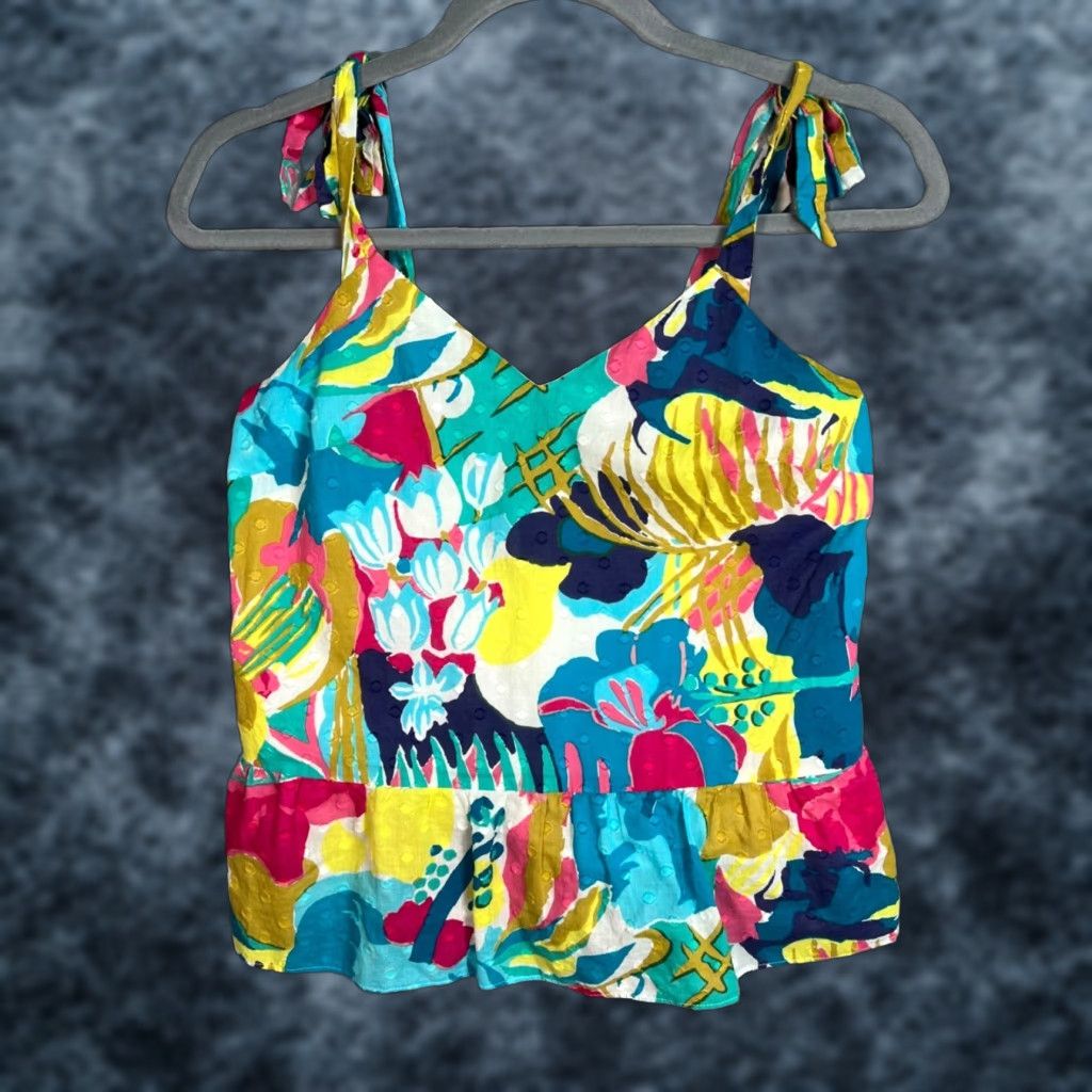 J.Crew J. Crew Tank Womens Floral Sleeveless 0P Petite 100% Cotton Multicolor Size XS / US 0-2 / IT 36-38 - 1 Thumbnail