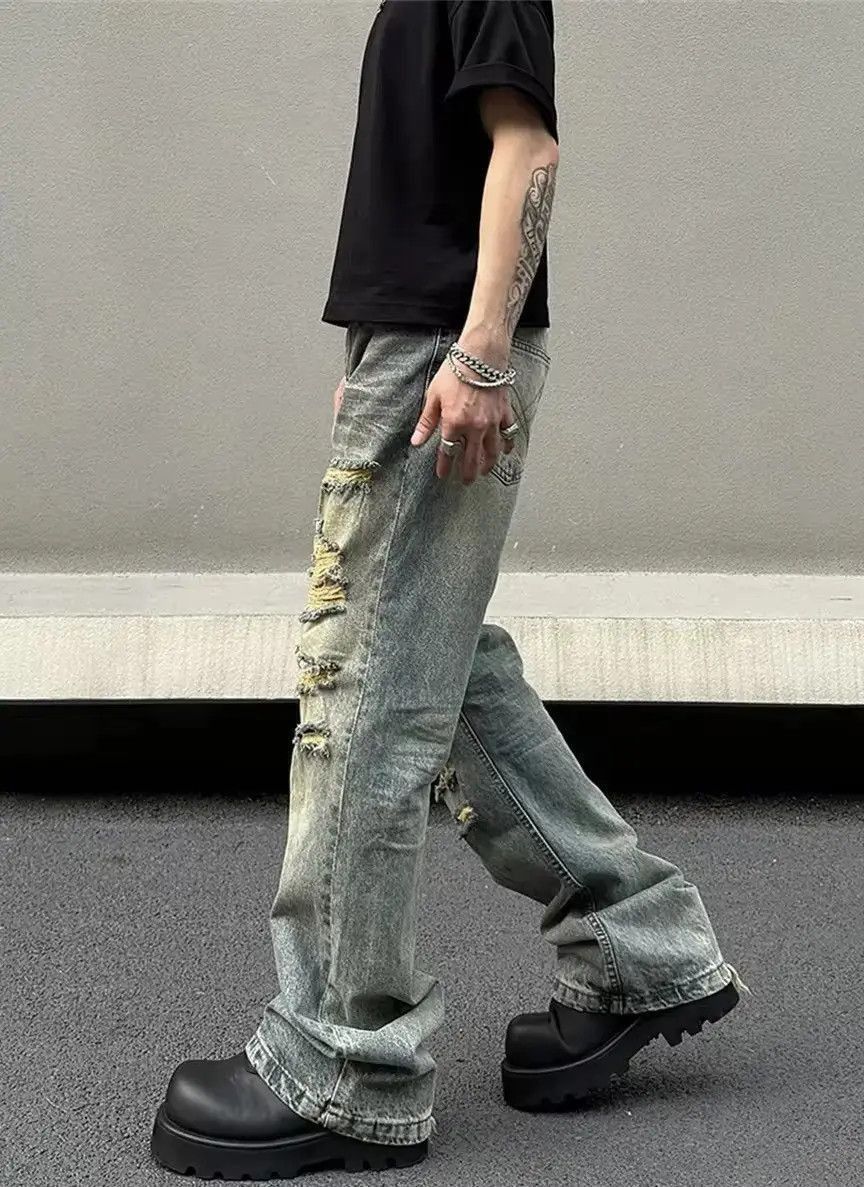 Japanese Brand Washed Ripped street hip-hop baggy hole jeans Size US 34 / EU 50 - 3 Thumbnail