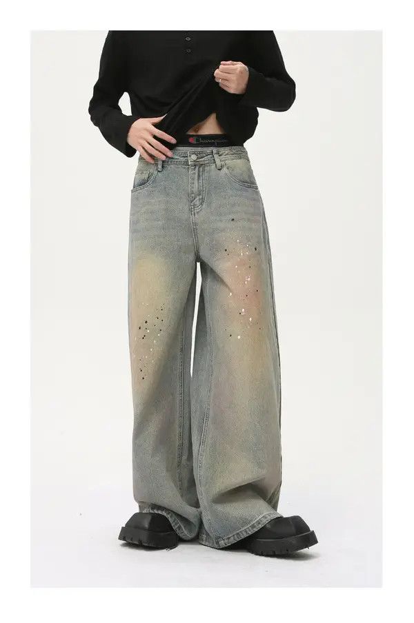 Japanese Brand VIBE Street style distressed dirty ink-splashed jeans Size US 32 / EU 48 - 2 Thumbnail