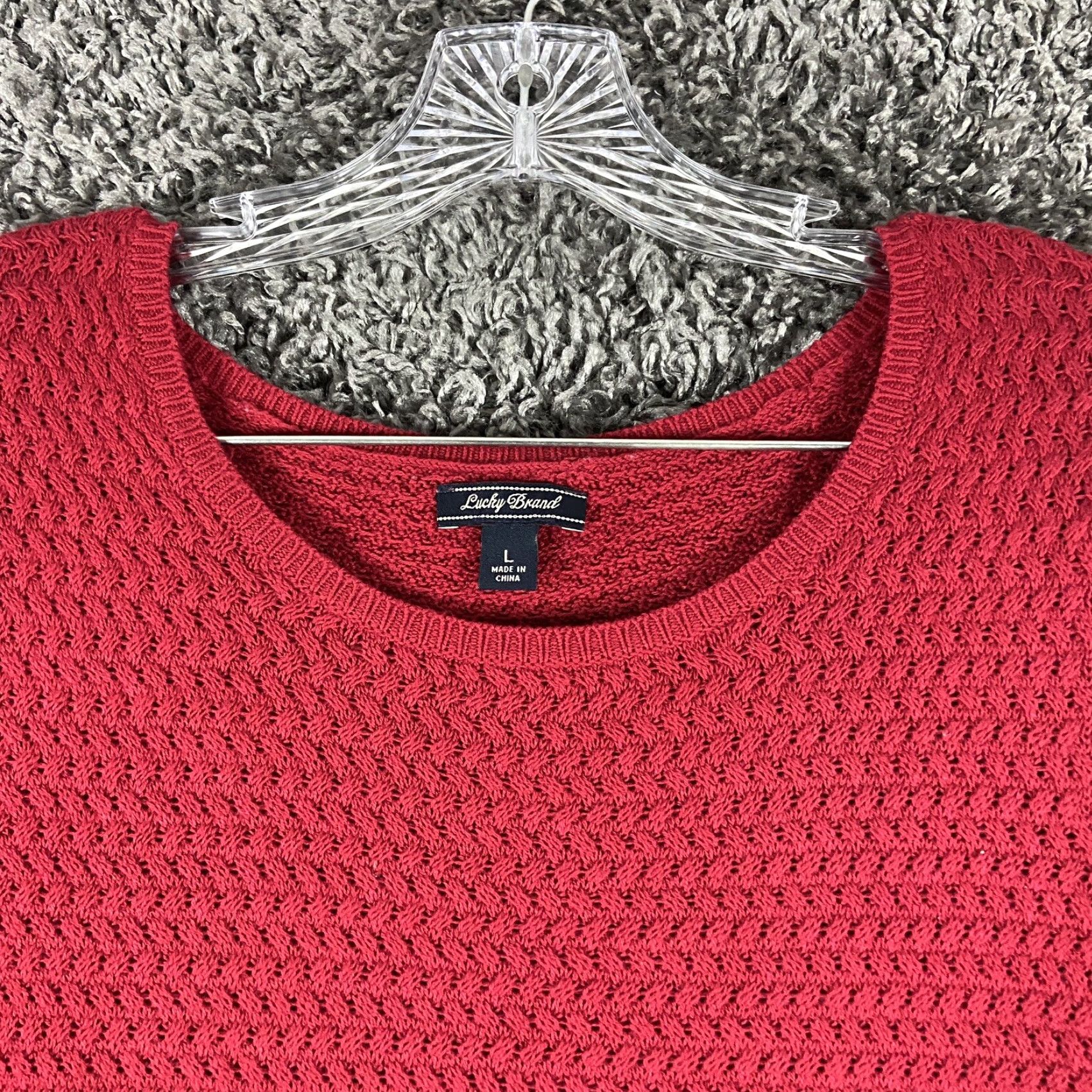 Lucky Brand Lucky Brand Sweater Shirt Women L Red Lace Trim Pullover Long Lace Sheer Trim 90s? (if applicable) Size L / US 10 / IT 46 - 7 Thumbnail