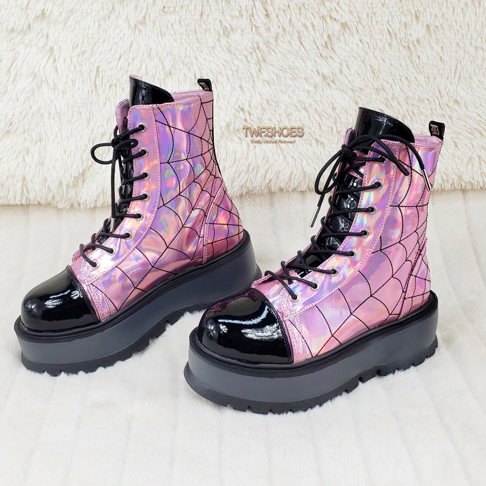 Other Slacker 88 Pink Hologram Spider Web Design Up Ankle Boots US Size US 11 / IT 41 - 9 Thumbnail