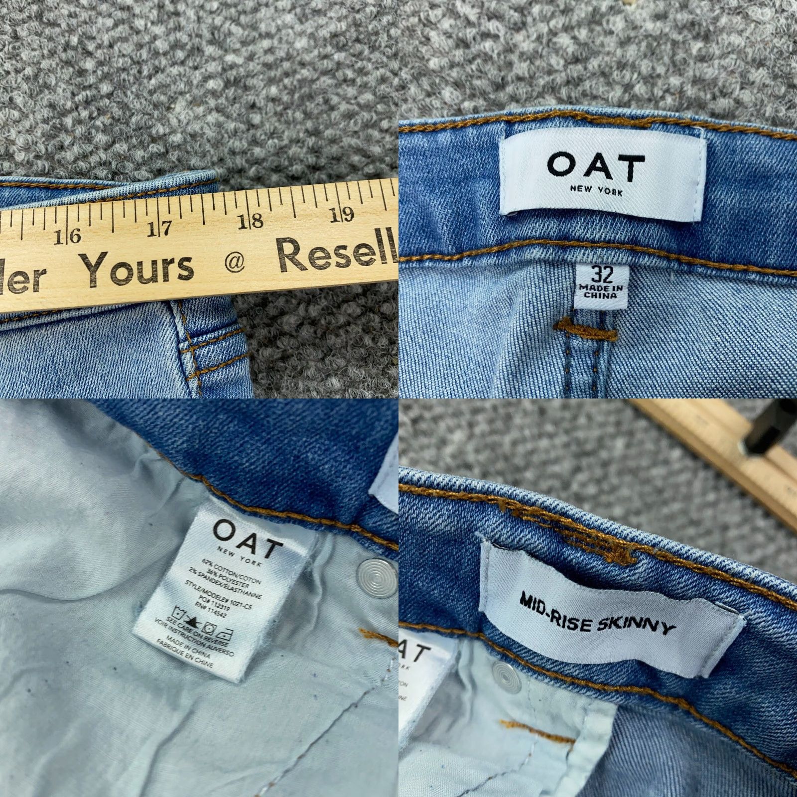 Vintage Oat New York Jeans Womens Size 32 Blue Mid Rise Skinny Stretch Faded Light Wash Size 35" - 8 Thumbnail