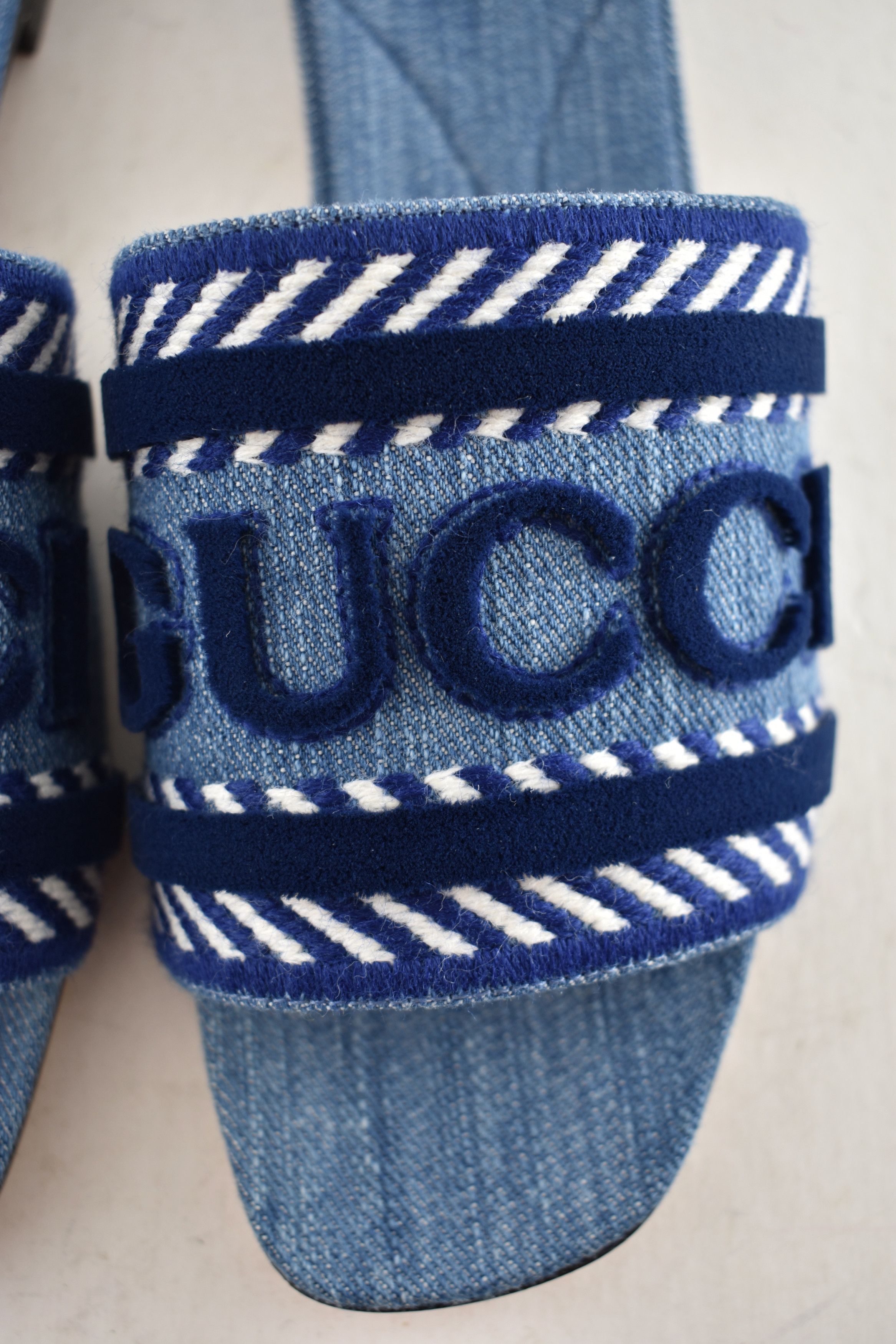 Gucci Gucci Jane Blue Denim Velvet Logo Mule Flat Slide Sandal 37 Size US 7 / IT 37 - 10 Thumbnail