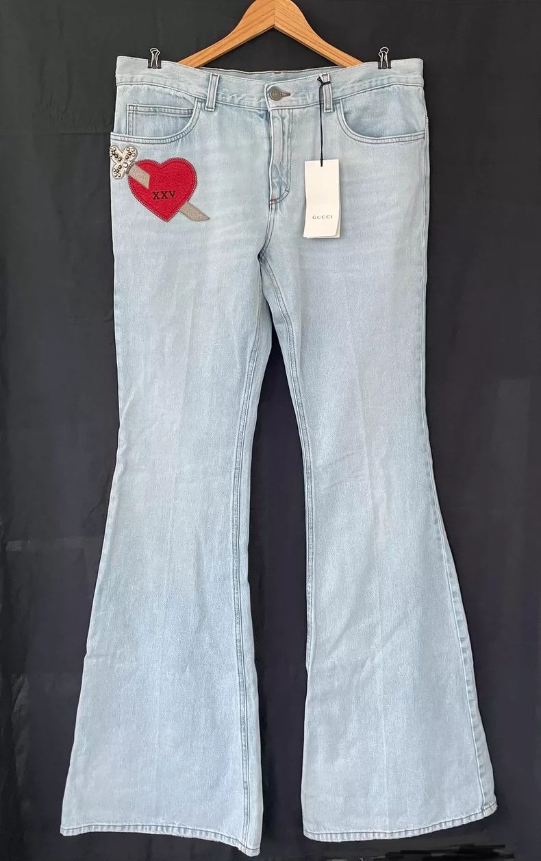 Heart Embroidered Flared Denim Pants-dmc Denim