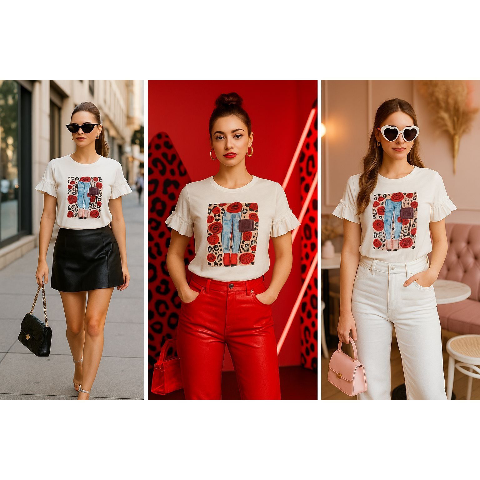Other Why Dress Women’s Graphic Tee White M Leopard Rose Print Y2K Size M / US 6-8 / IT 42-44 - 1 Thumbnail