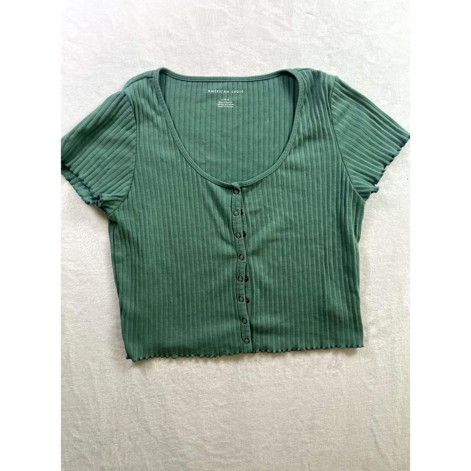 American Eagle Outfitters American Eagle Outfitters Shirt Women’s Green Size L Ribbed Button-Up Casual Long Sleeve Knit Cotton Regular Fit Small Buttons Size L / US 10 / IT 46 - 2 Thumbnail