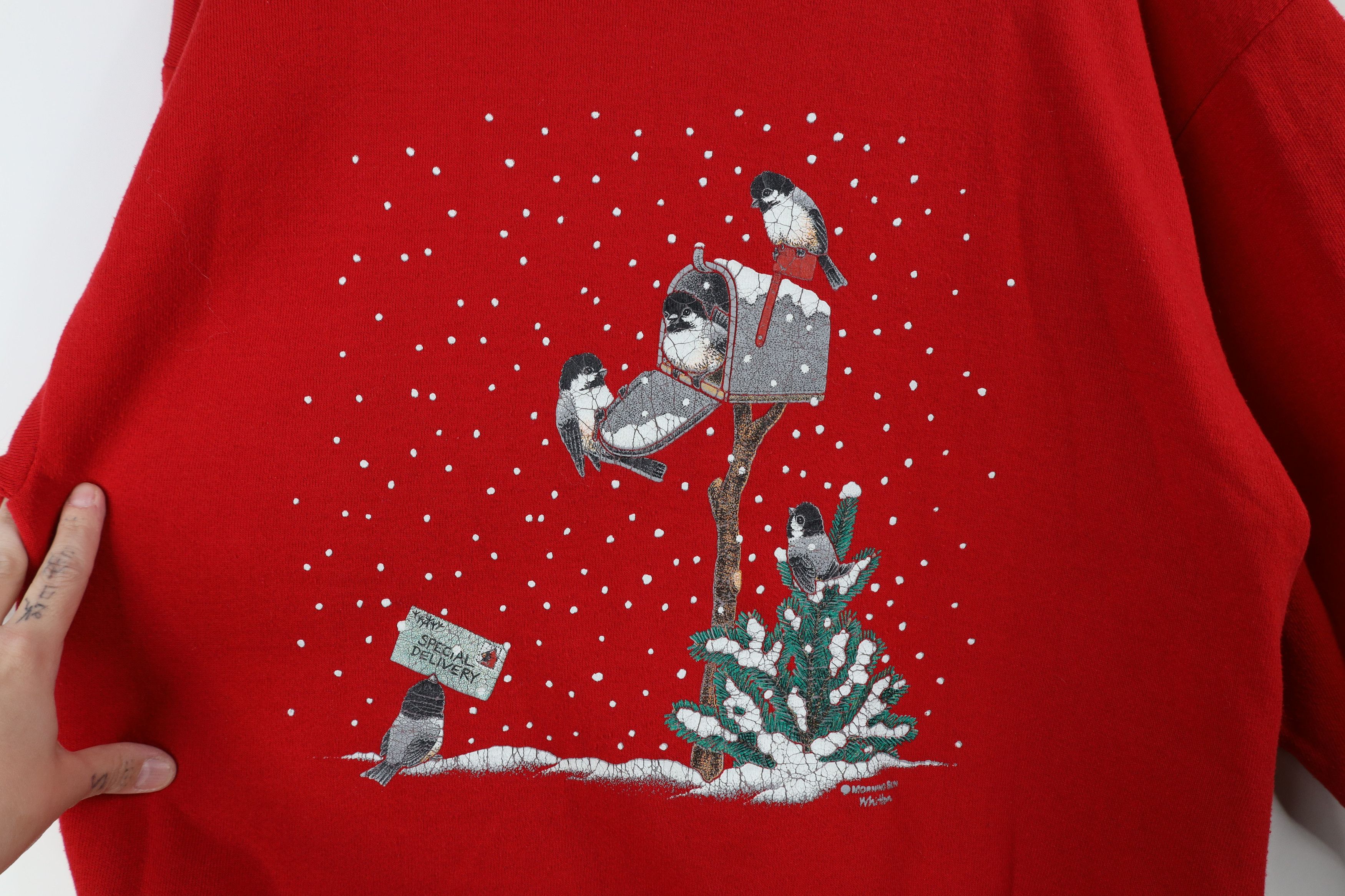 Vintage Vintage 90s Streetwear Winter Snow Birds Sweatshirt Red USA Size M / US 6-8 / IT 42-44 - 5 Thumbnail