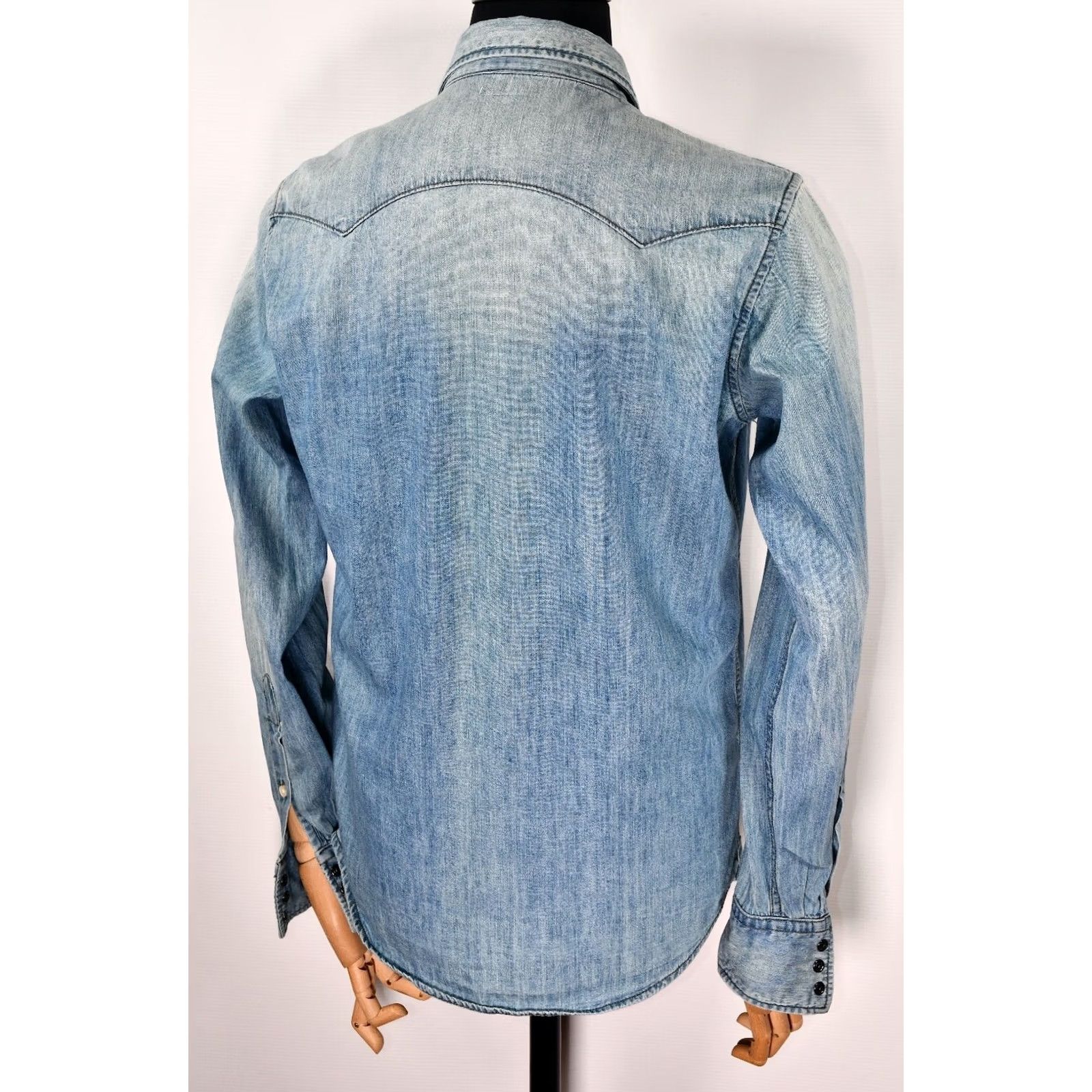 Replay Replay Denim Distressed Men's Long Sleeve Snap Shirt L Blue Cotton Denim Button-Up Collared 60s? 0 Size US L / EU 52-54 / 3 - 6 Thumbnail