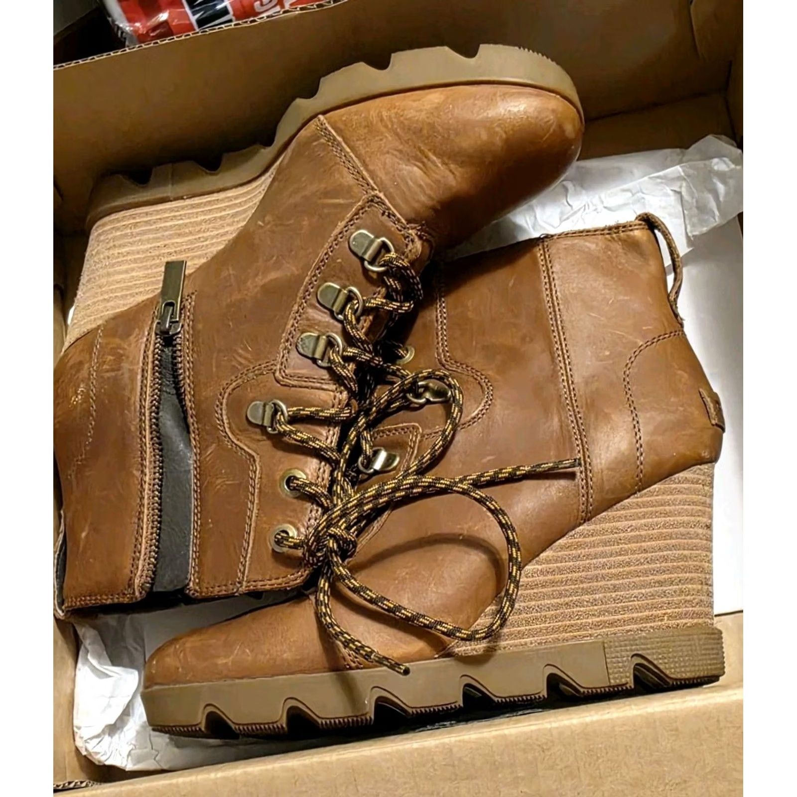 SOREL VINTAGE Sorel Joan Uptown Waterproof Leather Wedge Bootie Brown Zip Womens 8.5 Shoes Size US 7 / IT 37 - 3 Thumbnail