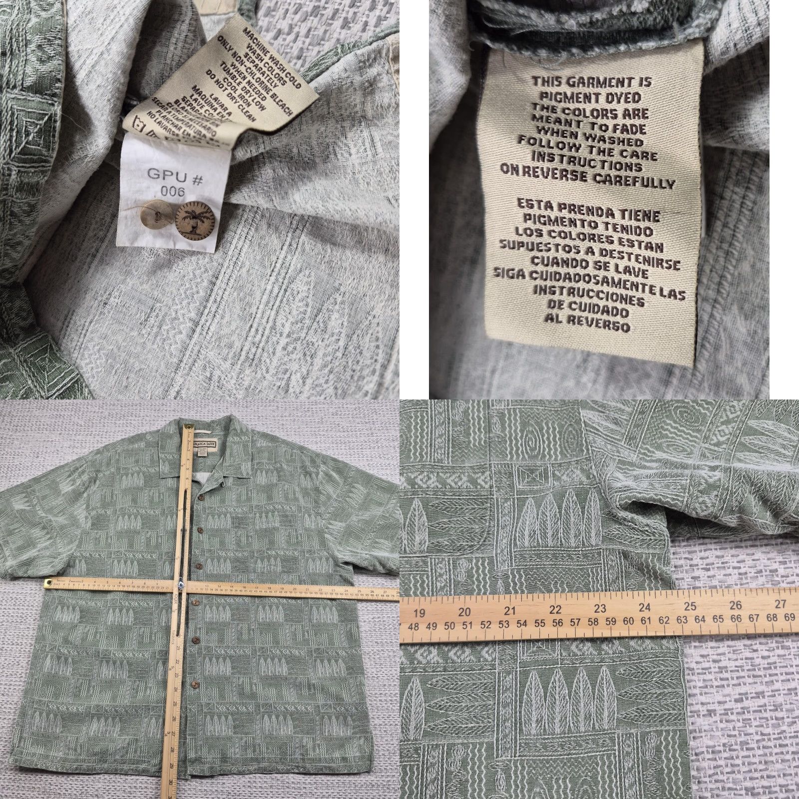 ALOHAS VINTAGE Jamaica Jaxx Button Up Shirt Mens 2XL Green Silk Geometric Hawaiian Aloha Size US XXL / EU 58 / 5 - 8 Thumbnail